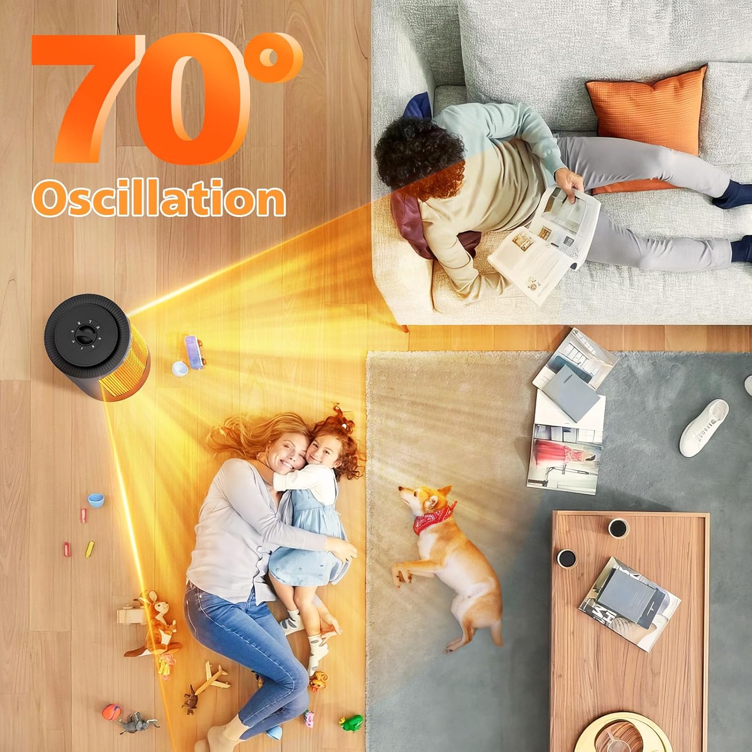 Calentador de espacio eléctrico, oscilación de 70, calentador personal de 1500 W750 W, calentador eléctrico con protección contra sobrecalentamiento