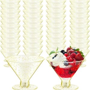 Yinkin Vasos de Martini de plástico de 5 onzas desechables con purpurina dorada, mini vasos de Martini irrompibles para postre de parfait para boda, Yinkin Vasos de Martini de plástico de 5 onzas desechables con purpurina dorada, mini vasos de Martini irrompibles para postre de parfait para boda,