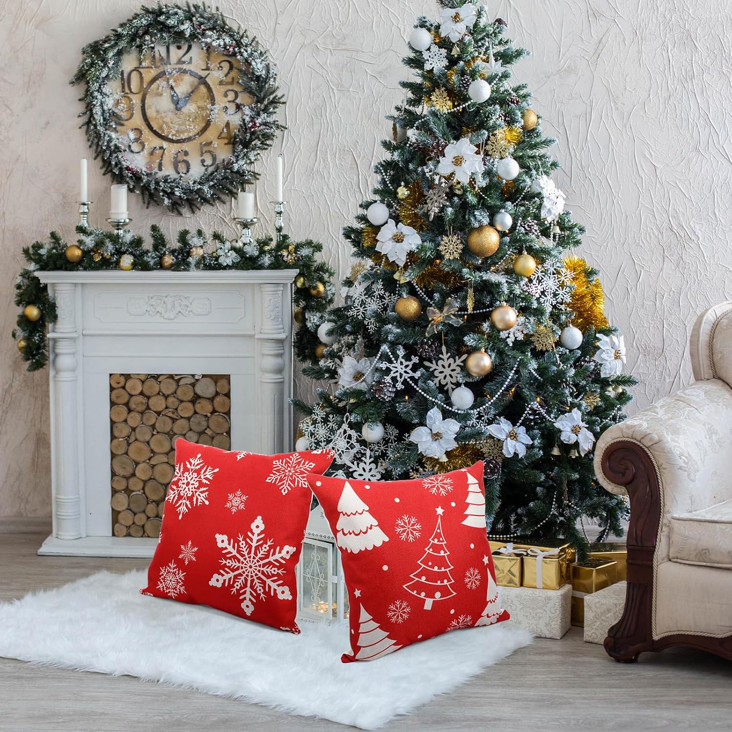 Huwena 12 fundas de almohada de Navidad de 18 x 18 pulgadas, fundas de almohada de Navidad para el hogar, decoración de árbol de Navidad, fundas de