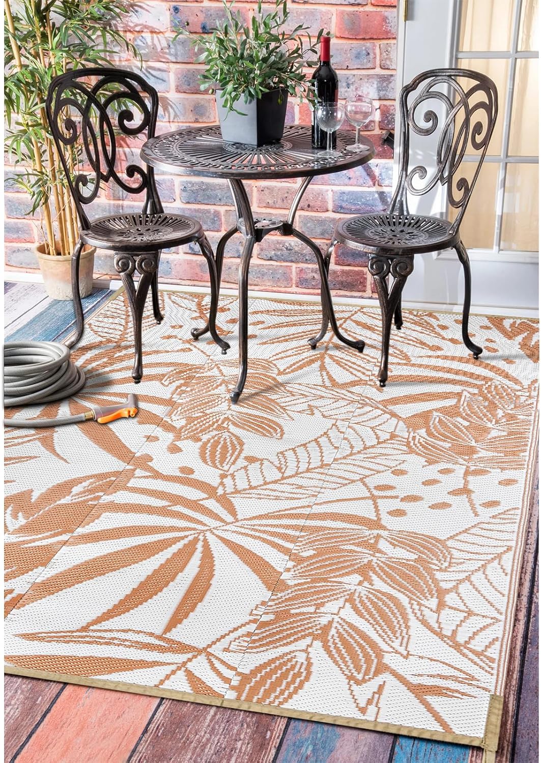 Wonnitar Alfombra de paja de plástico para exteriores de 5 x 8 pulgadas, reversible, impermeable, para exteriores, para patio, grande, portátil,