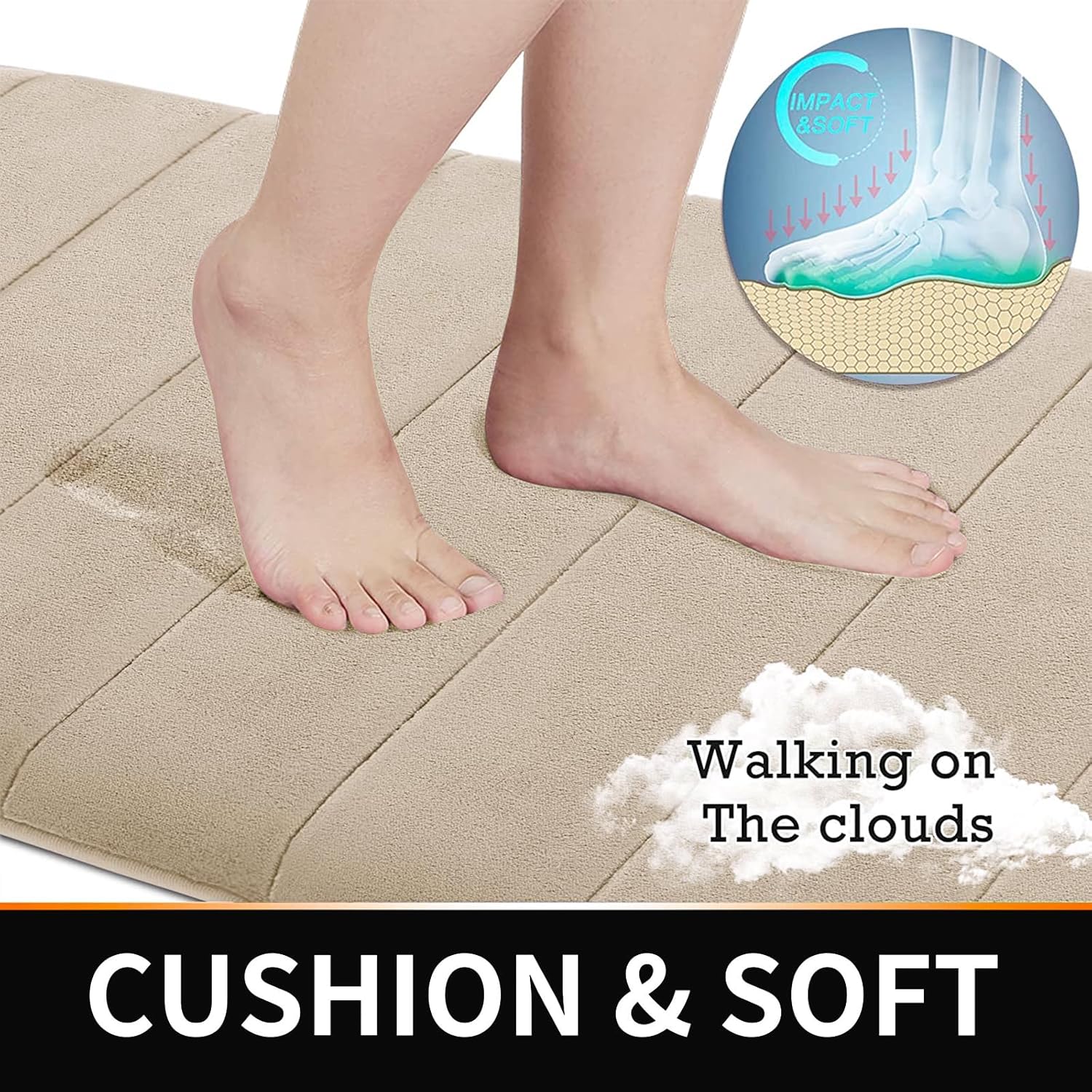 Yimobra 3 Pieces Memory Foam Bath Mat Sets, 44.1×24 + 31.5×19.8 and U-Shaped for Bathroom Rugs, Toilet Mats, Non-Slip, Soft Comfortable, Water