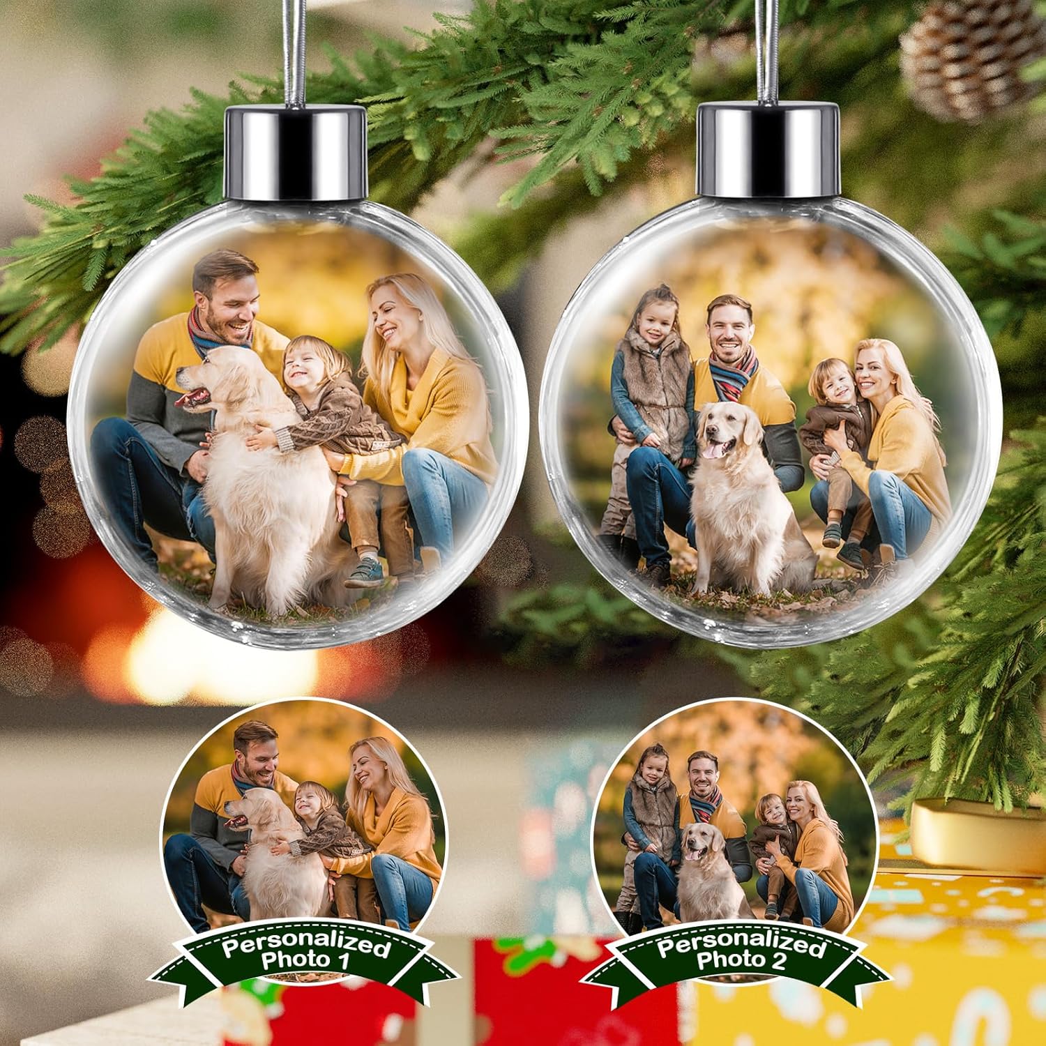 Adornos de bola de Navidad con foto personalizada, adornos de bola personalizados para árbol de Navidad, bola colgante, árbol de Navidad, fiesta en