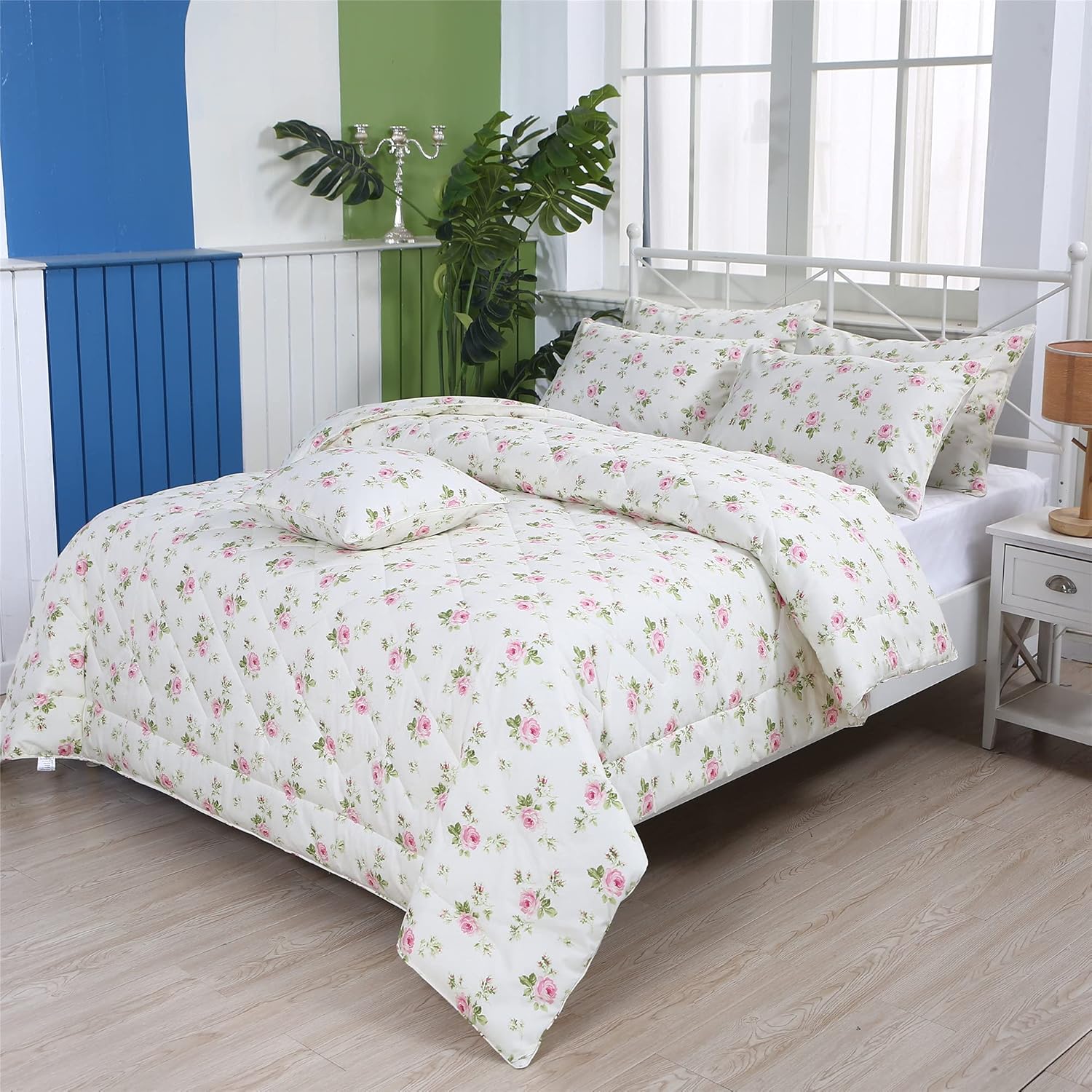 FADFAY Juego de edredón floral de 3 piezas, tamaño King, vintage, floral, de verano, 100% tela de algodón con relleno interior de microfibra suave,