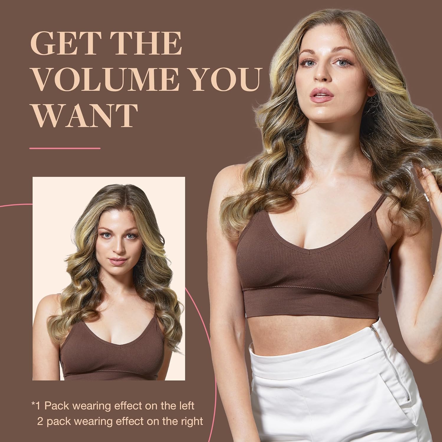 GOO GOO – Extensiones de cabello humano Remy con clip en ombré color castaño oscuro a castaño y rubio sucio de 22 pulgadas, 7 piezas de 4.23oz