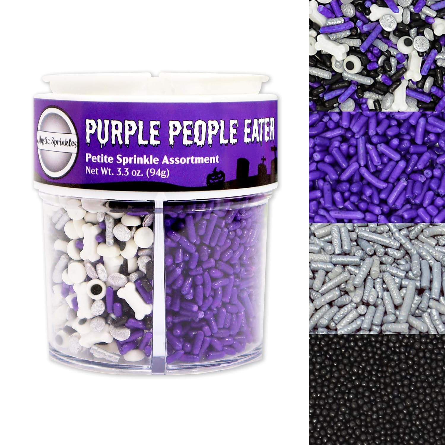 Mystic Sprinkles Surtido de 4 celdas de Halloween (Petite, Purple People Eater Sprinkle surtido)