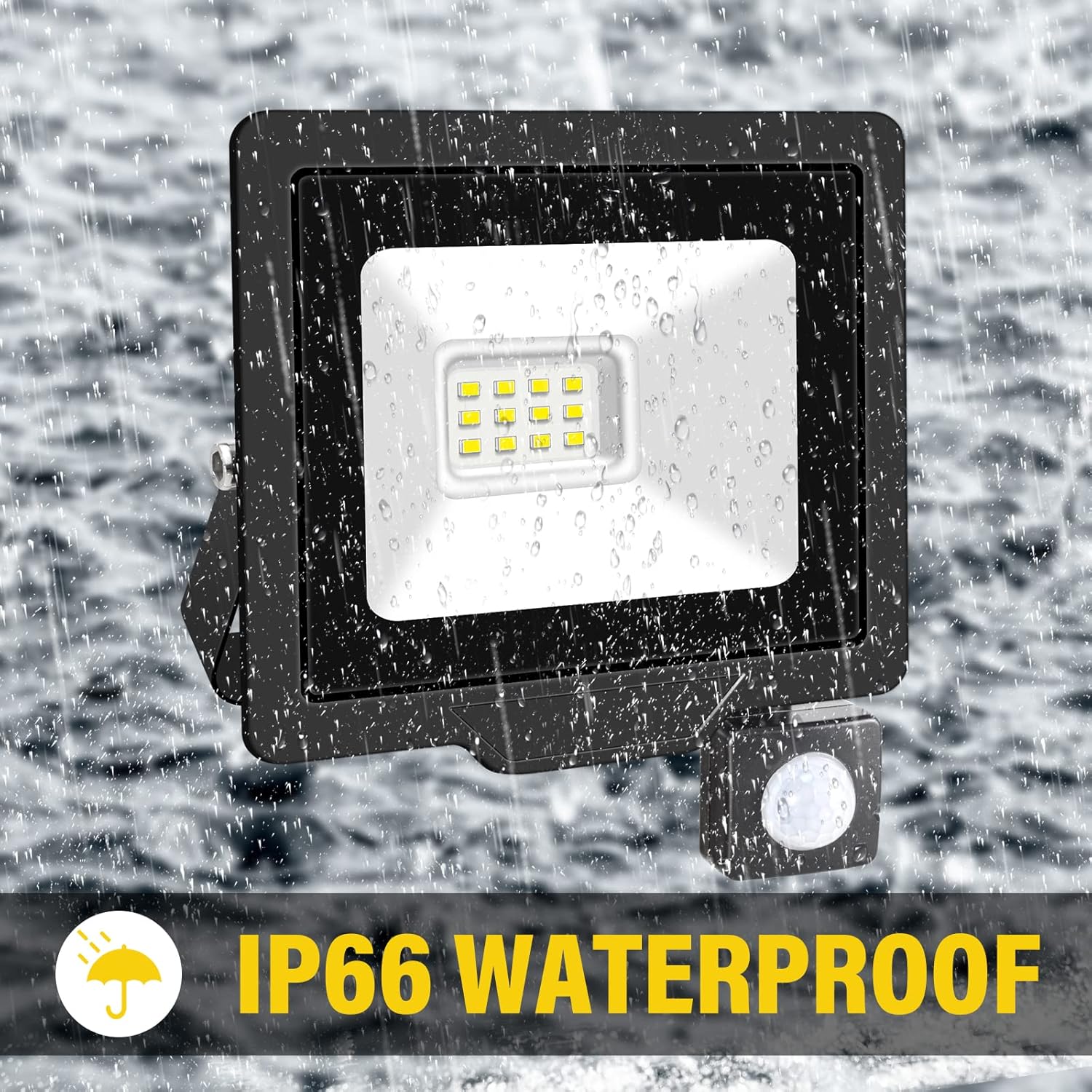 Willpower Reflector LED con sensor de movimiento, luces de seguridad para exteriores de 10 W, 1000 lúmenes, lámpara exterior de 6000 K, luz blanca