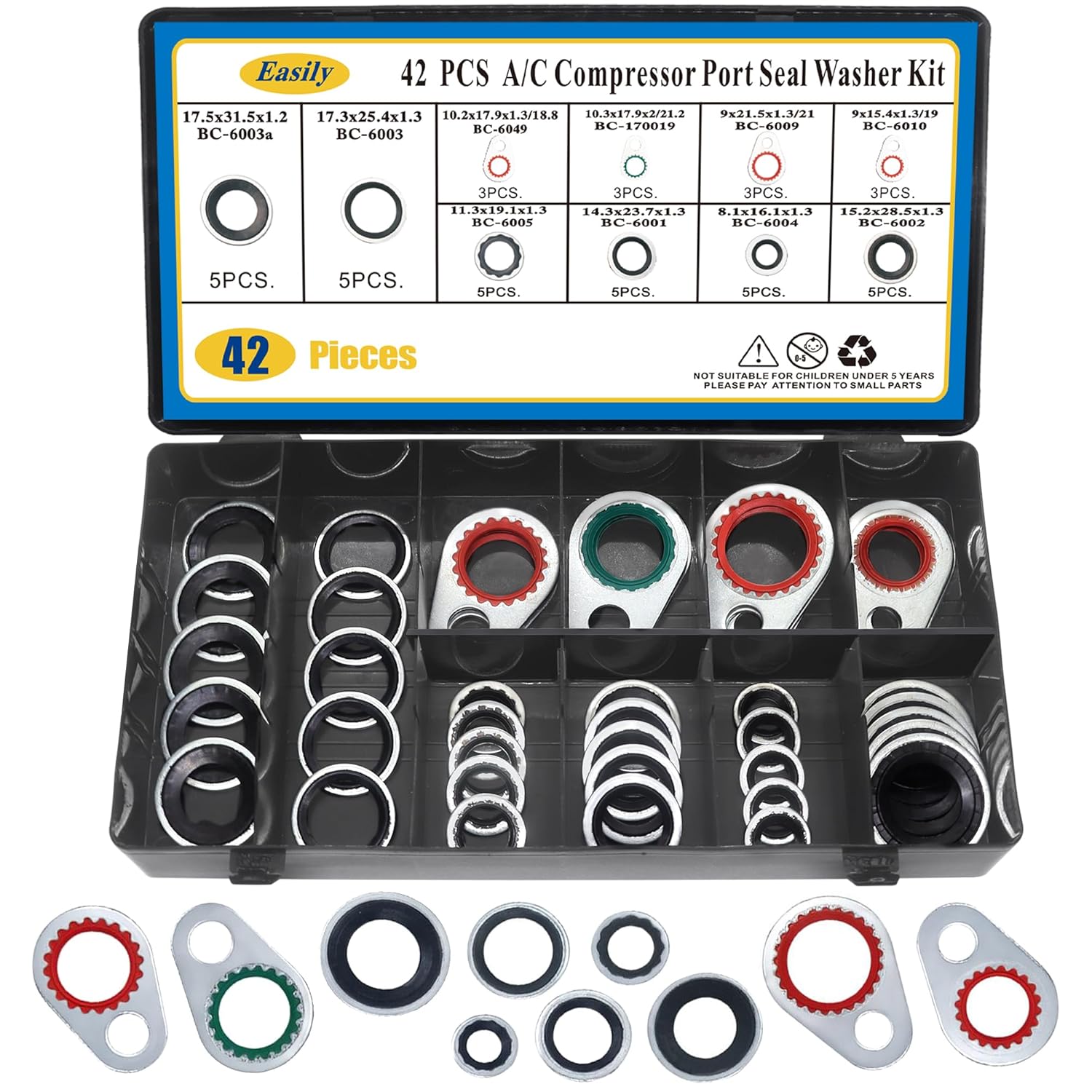 42 PCS Sistema AC Compresor Junta Sellos Aire Acondicionado Compresor Puerto Sello Arandela Kit