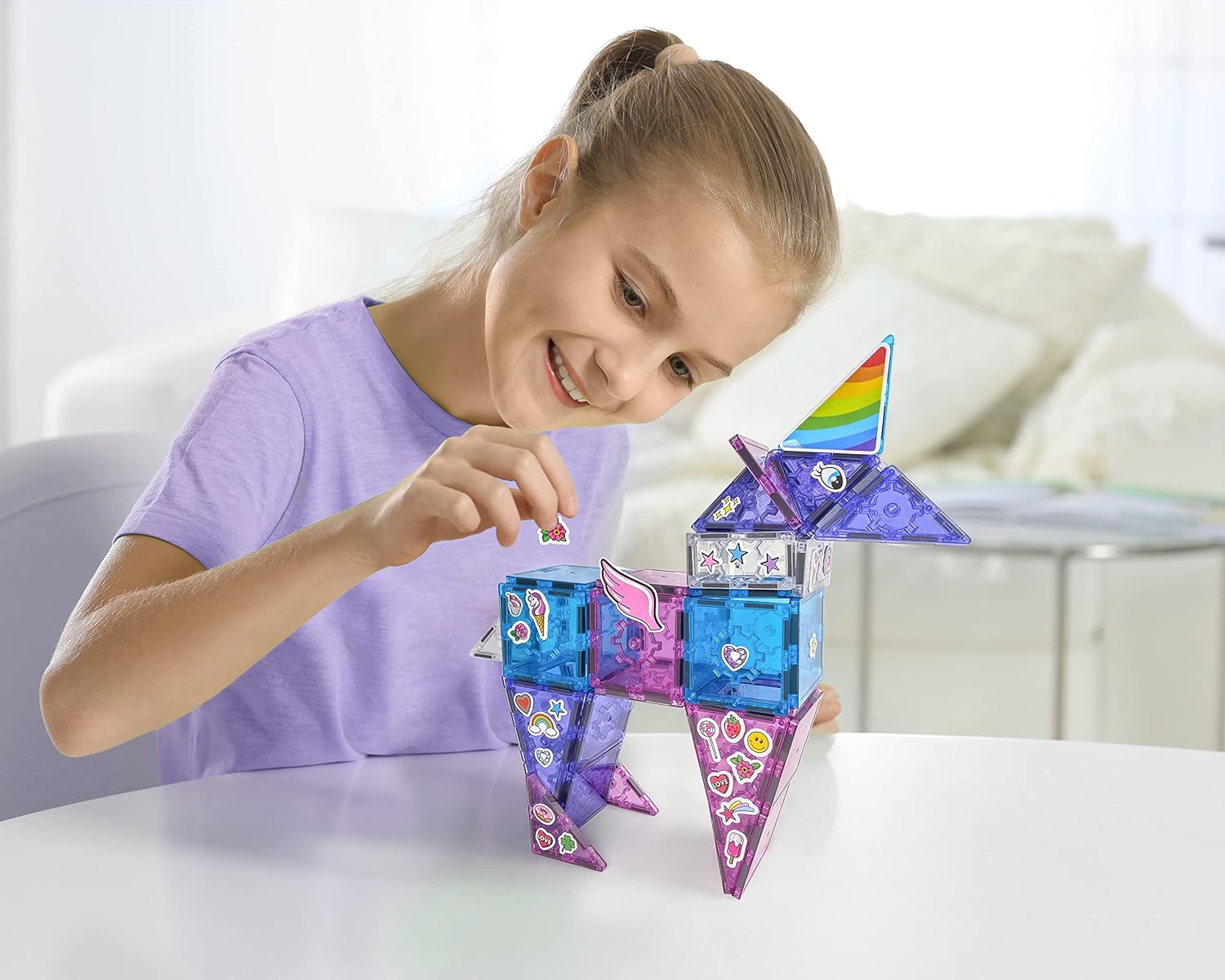 Tytan Tiles Ultimate Unicorn – Juego de construcción de azulejos magnéticos, adorable juguete STEM para niños, juego creativo, reconocimiento de