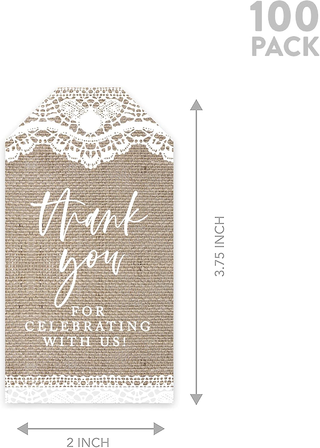 Andaz Press Paquete de 100 etiquetas de agradecimiento con texto en inglés “Thank You for Celebrating with Us”, etiquetas de regalo de cartulina de