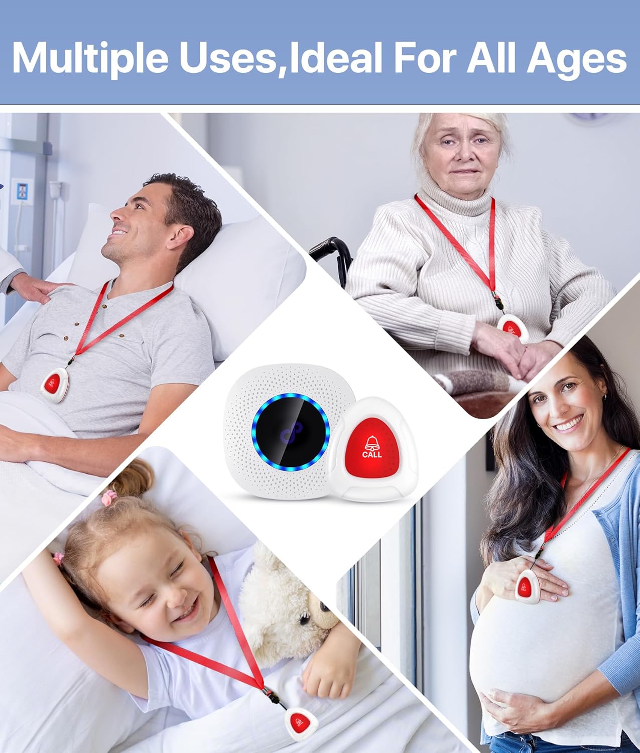 Botones de llamada inalámbricos para monitoreo de ancianos, sistema de alerta de emergencia de enfermería para personas mayorespacientes, 2 botones