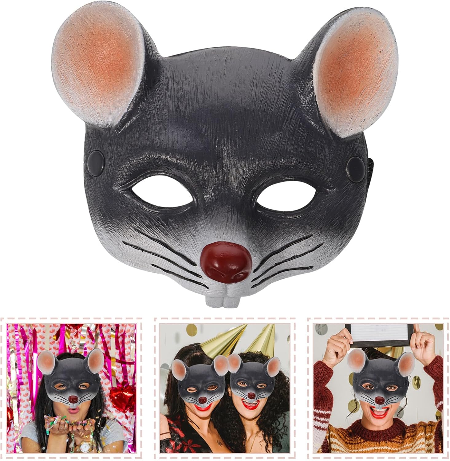 Máscara de rata gris de carnaval, máscara de cabeza de rata cicatriz, máscara de media cara, máscara de ratón de animal, máscara de ratón 3D,