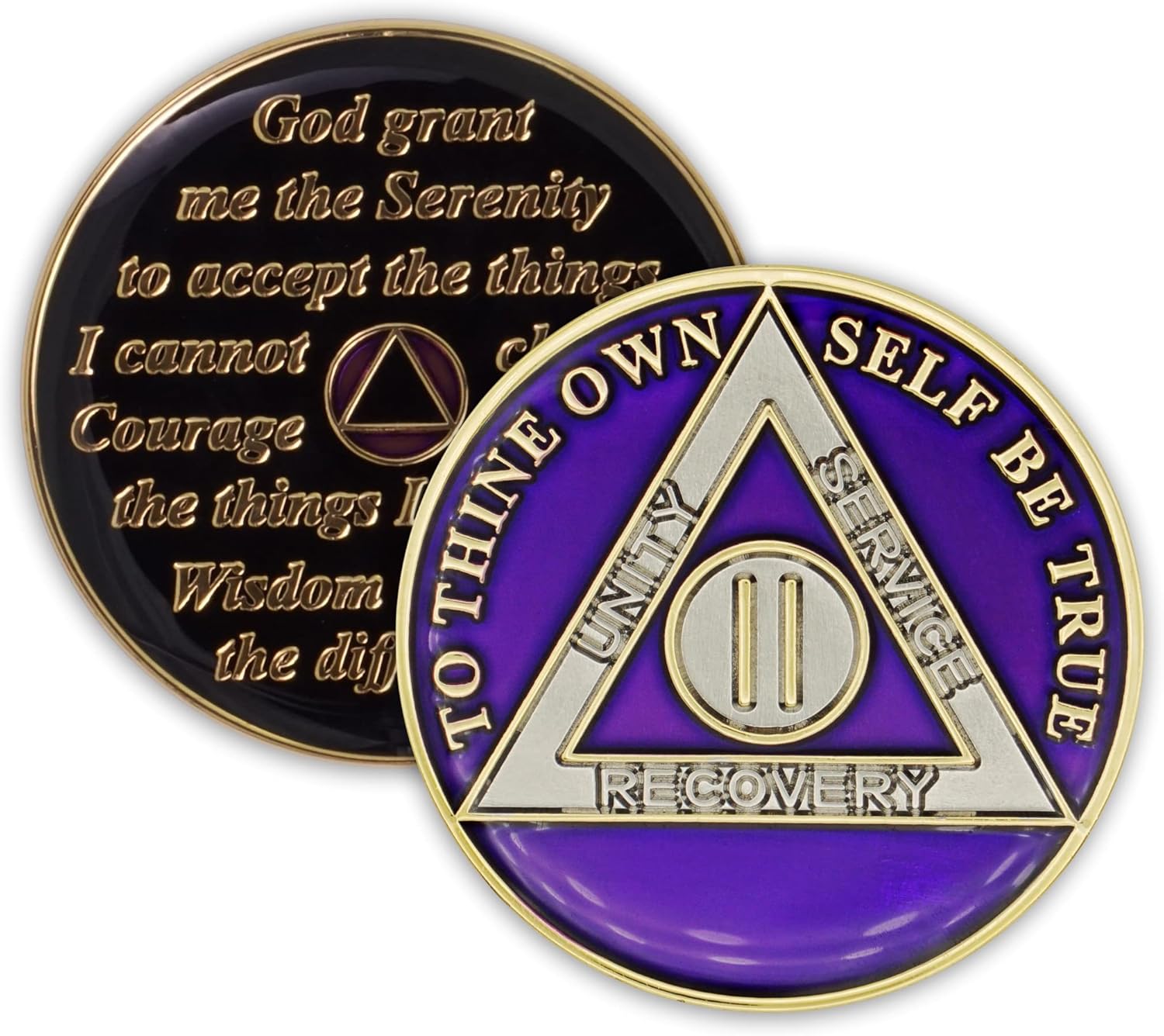 Moneda de sobriedad de 2 años  Ficha de aniversario de recuperación de chips AA Triplate (morado)