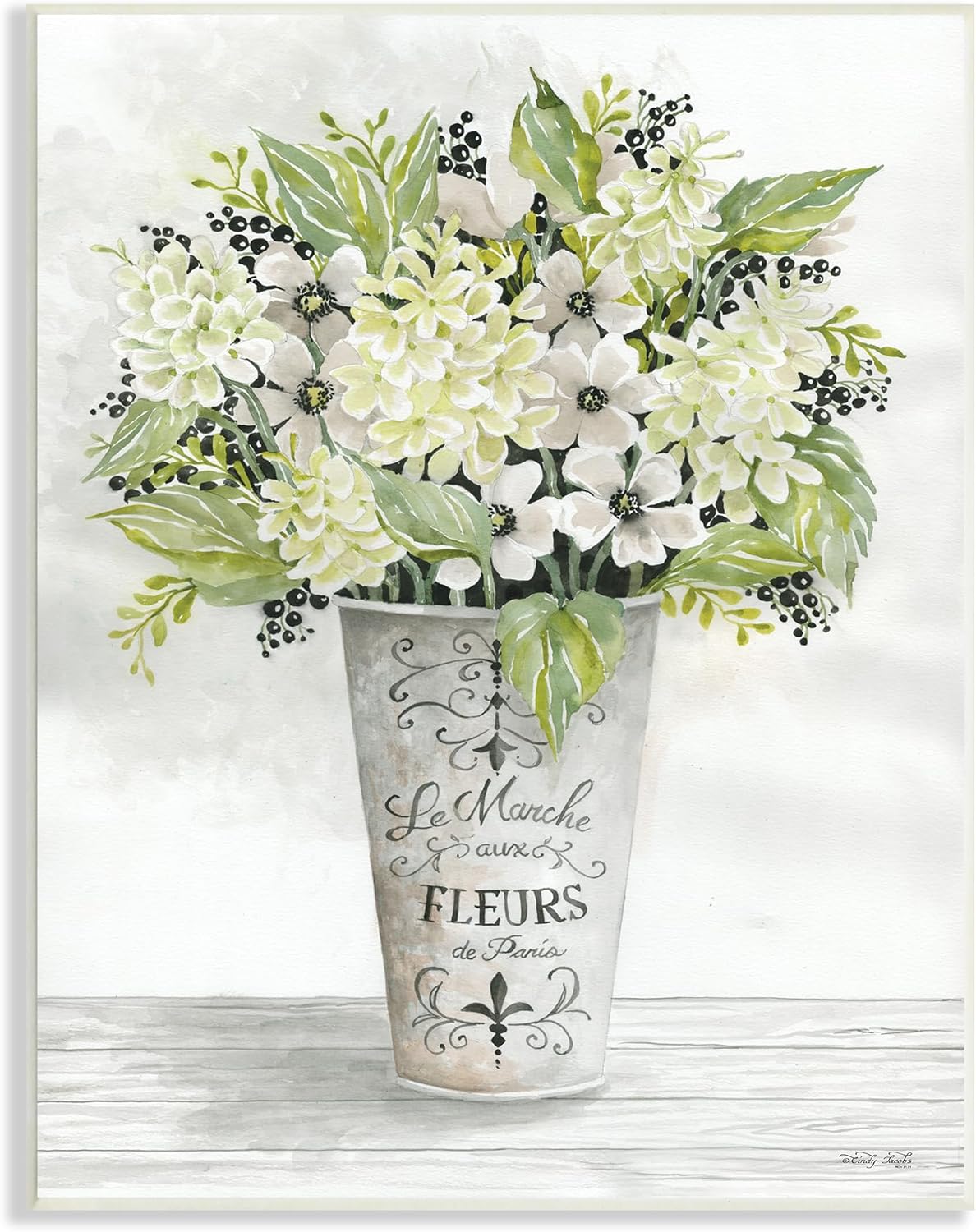 Stupell Industries Cindy Jacobs – Ramo de vegetación floral francesa con encanto parisino, diseño artístico de flores