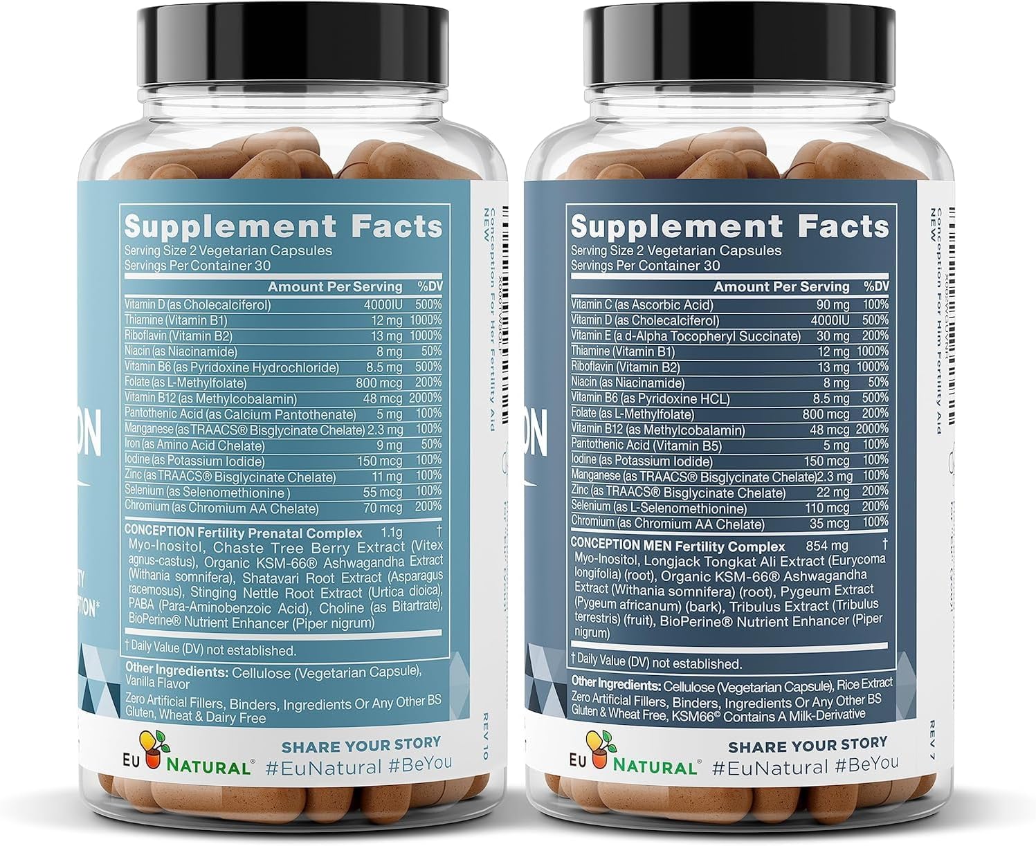 Eu Natural Conception Fertility for Her & Him – Combo de suplementos de fertilidad para mujeres y hombres – Vitaminas prenatales – Promueven el