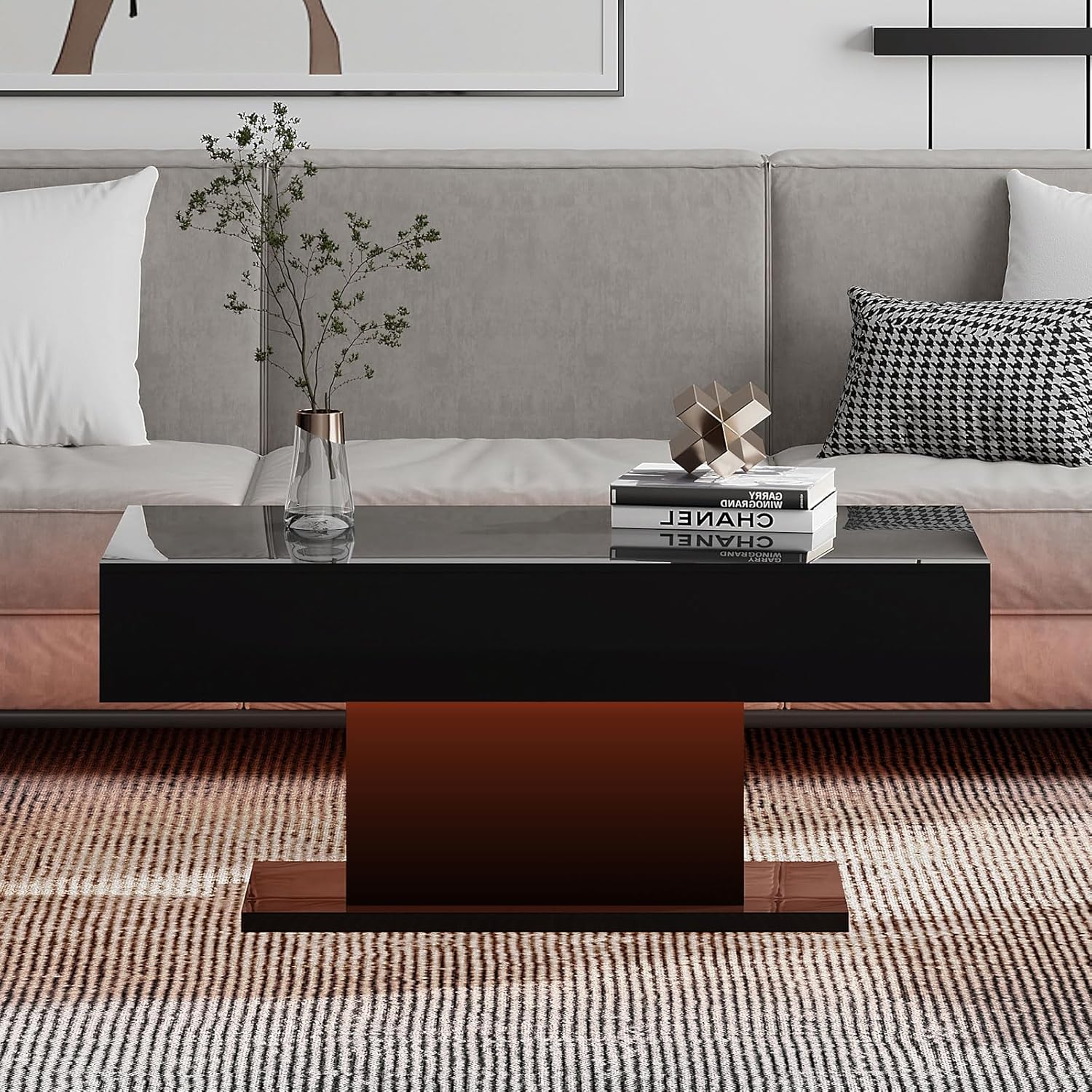 Mesa de centro LED para sala de estar, mesa de centro moderna de alto brillo con luces LED de 16 colores, mesa de centro rectangular inteligente de