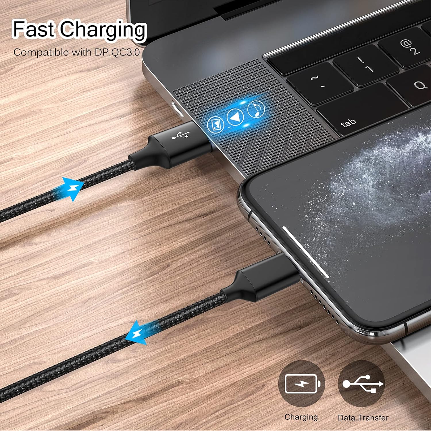 Cable USB tipo C, paquete de 5 (336610 pies), cable USB C trenzado de nailon de carga rápida, compatible con Samsung Galaxy S9 S8 Note 9 Note 8