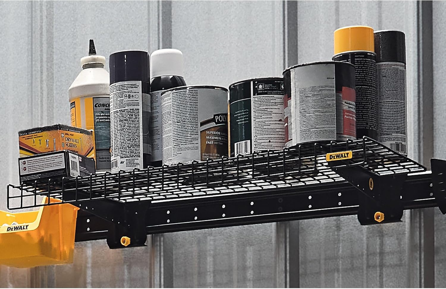 DEWALT Estante de alambre, 24 pulgadas, capacidad de 35 libras, se monta en riel de metal, compatible con el sistema de almacenamiento de taller