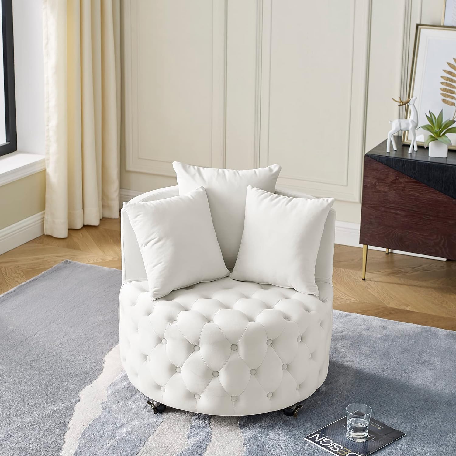 JOYBASE Silla giratoria de barril, silla redonda giratoria decorativa, acogedora y cómoda, silla de club circular, sillón moderno para sala de