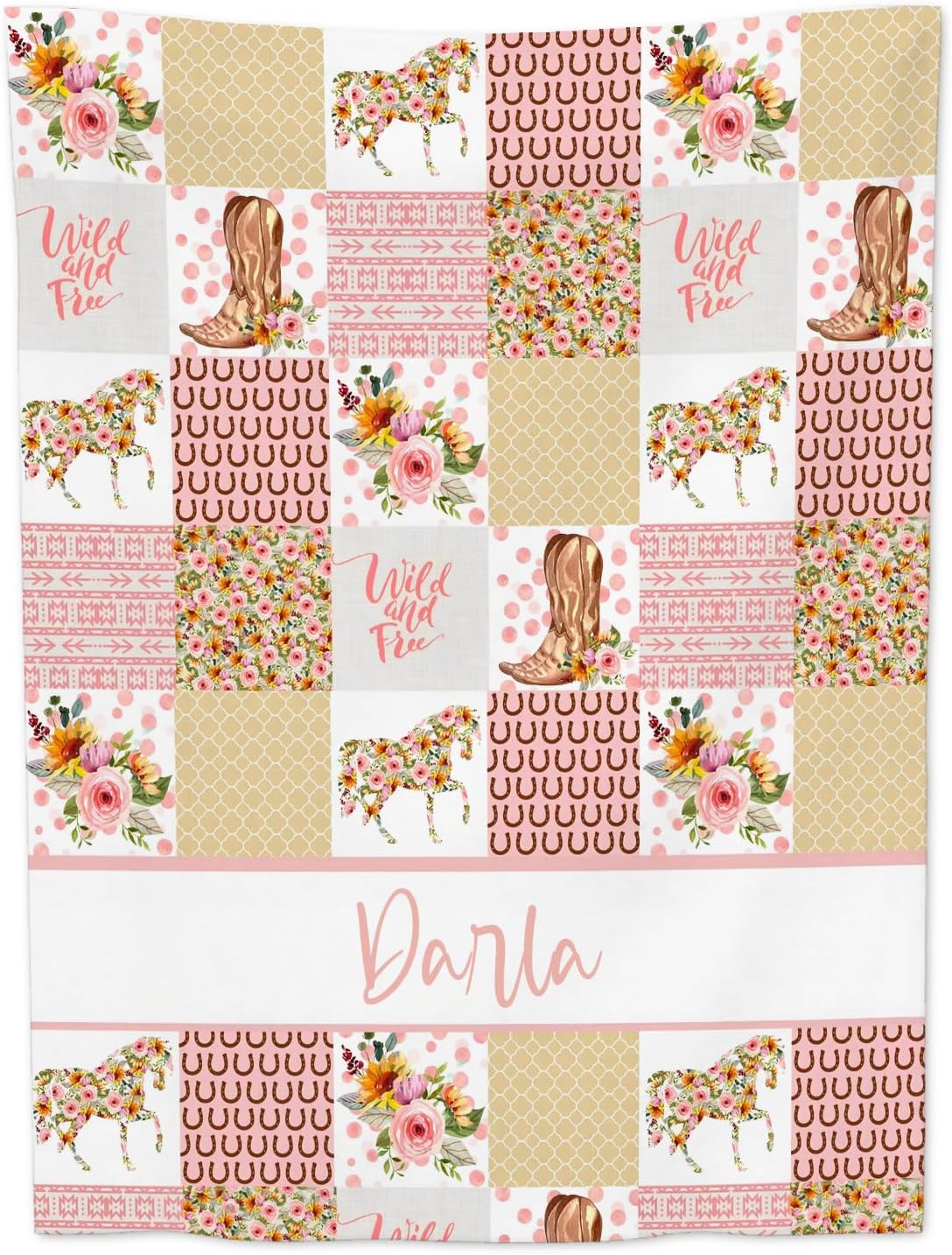 Manta de bebé personalizada para niñas, manta de bebé personalizada con nombre, manta suave personalizada con nombre, manta de caballo floral
