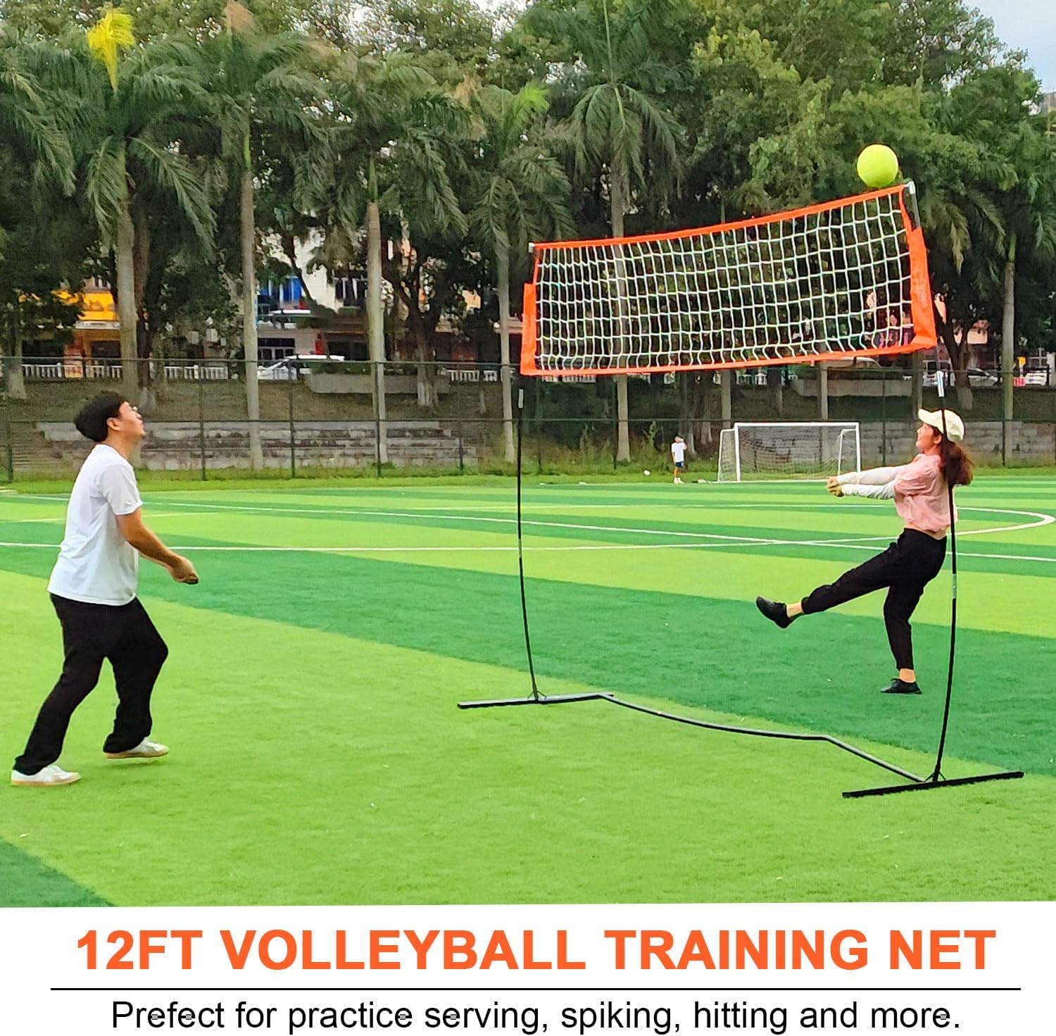 Red de entrenamiento de voleibol portátil de 12 pies para golpear o servir taladros, red de práctica de voleibol independiente para exteriores e