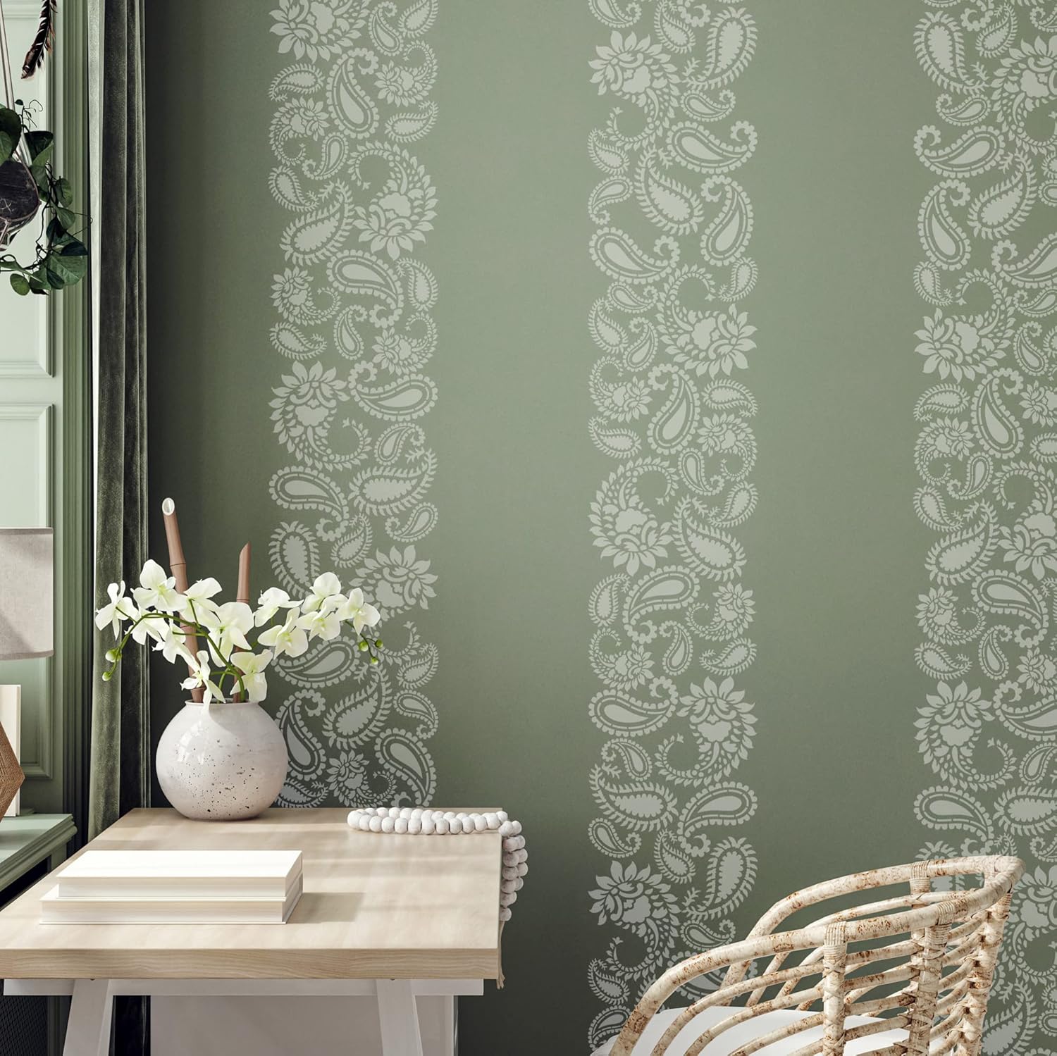 NAKLEO – Plantilla de plástico reutilizable para bricolaje, 8.3 x 11.7 pulgadas, estampado floral oriental turco de cachemira, pintura de pared para