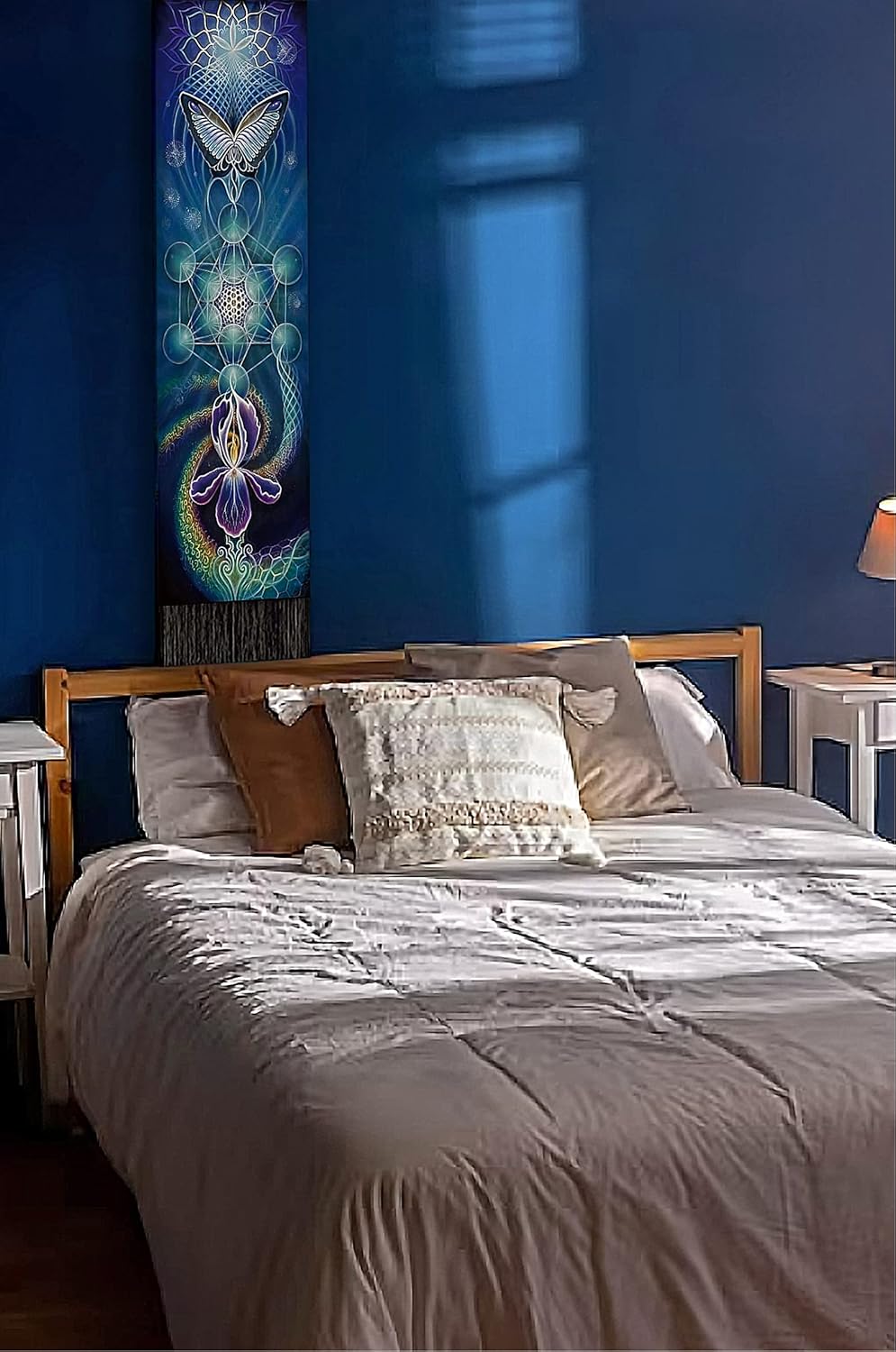 Leedpart Tapiz bohemio largo de tela para colgar en la pared, tapiz vertical de luna y sol, decoración con borlas para dormitorio, sala de estar,