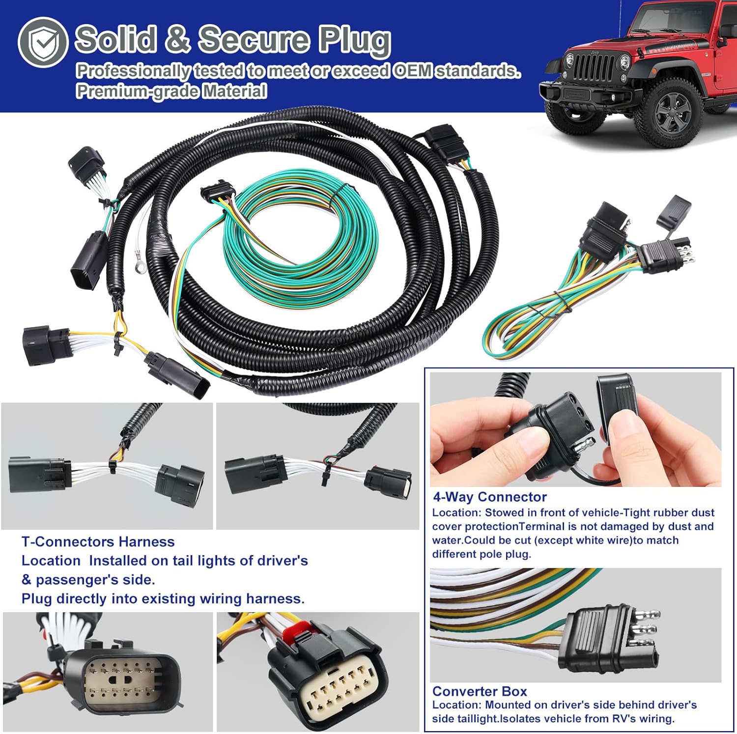 BX88368 Cableado de luz Blue Ox EZ – Kit de arnés de cableado de remolque para Jeep Willys 2021-2023 Wrangler JL 2018-2023 y Gladiator 2020-2023 Kit