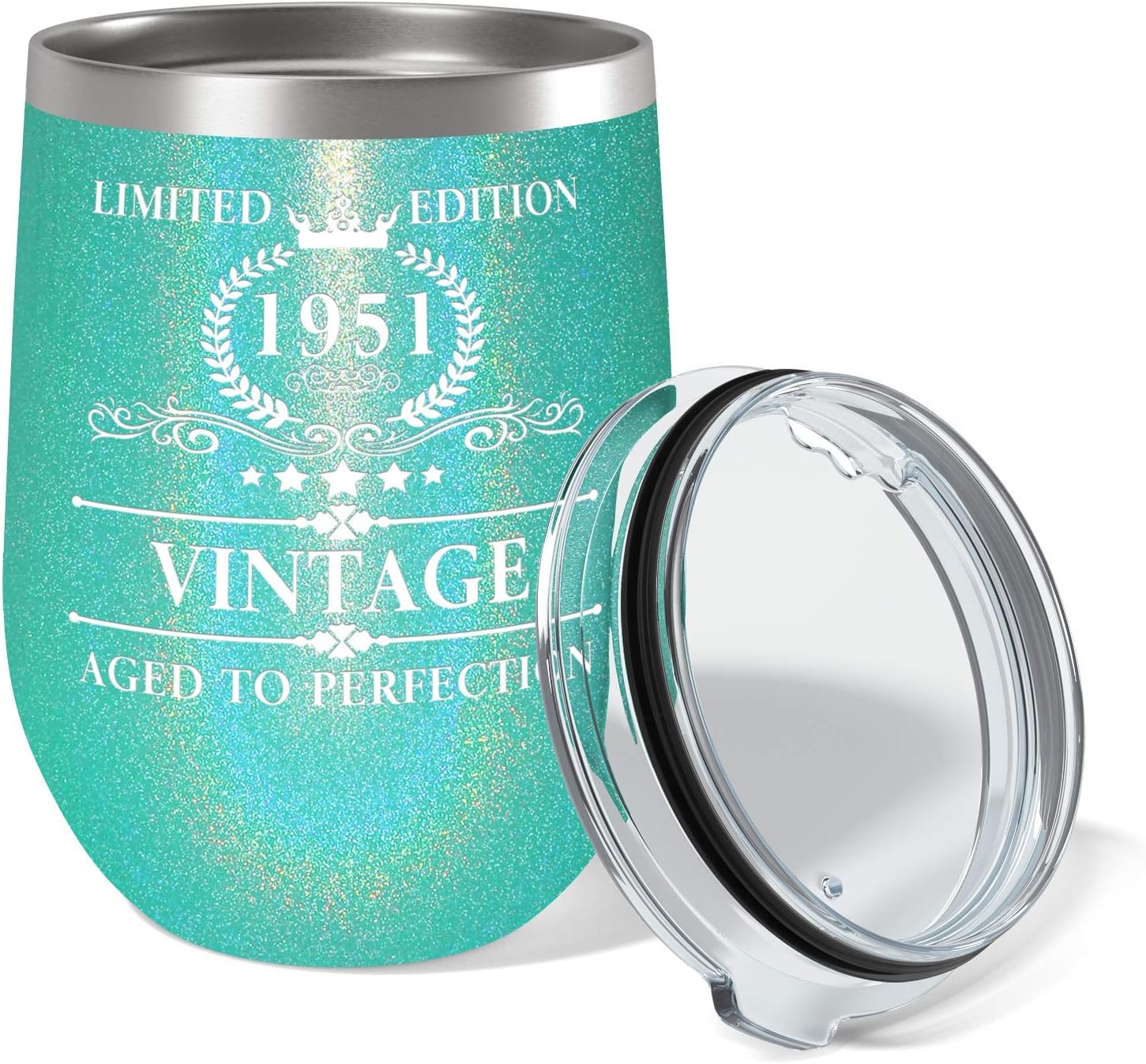 Cuptify 1951 Edición Limitada 72 Regalo de cumpleaños para mujeres de edad avanzada en espuma de mar con purpurina de 12 onzas aisladas