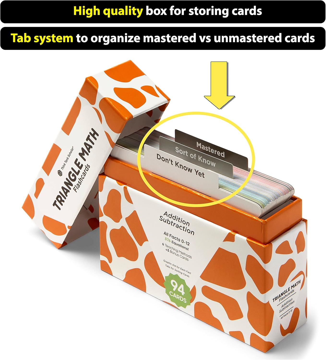 Think Tank Scholar Juego de tarjetas flash triangulares de suma y resta (376 ecuaciones matemáticas), todos los hechos 0-12 – codificados por