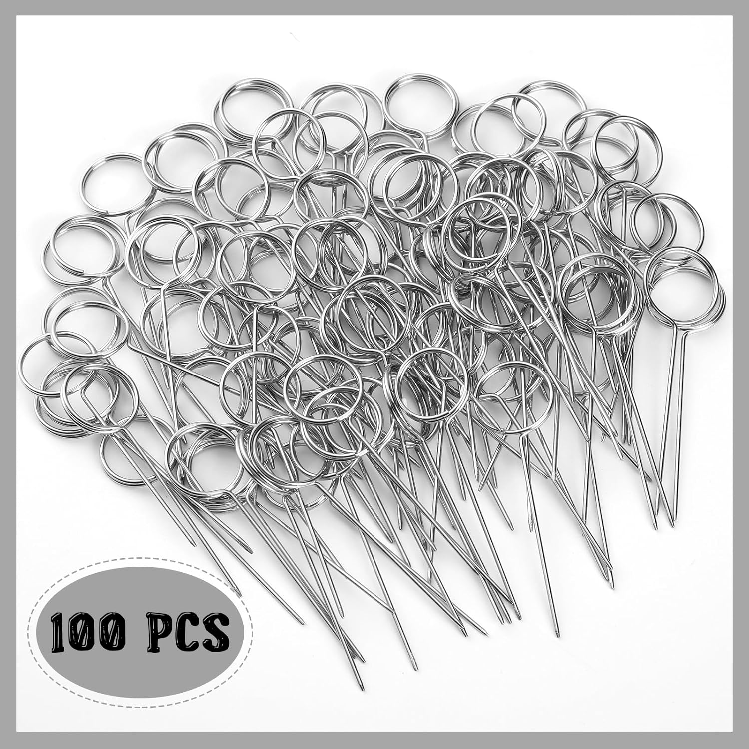 Seajan 100 piezas de tarjetas florales de 2.24 pulgadas, púas de acero inoxidable, soporte para tarjetas de alambre, soportes para fotos, centros de