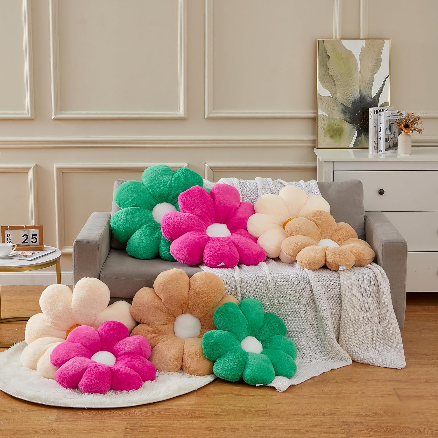 Cojín decorativo de 21.6 pulgadas con diseño de flores rosas profundas, para niñas y adultos