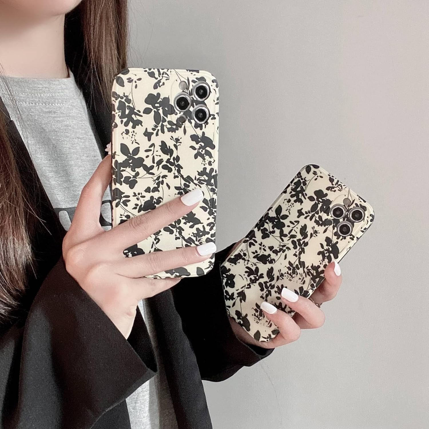 Reezaddin Funda para teléfono con diseño retro de flores negras compatible con iPhone 13 Pro, diseño moderno con bonitas flores, diseño elegante,