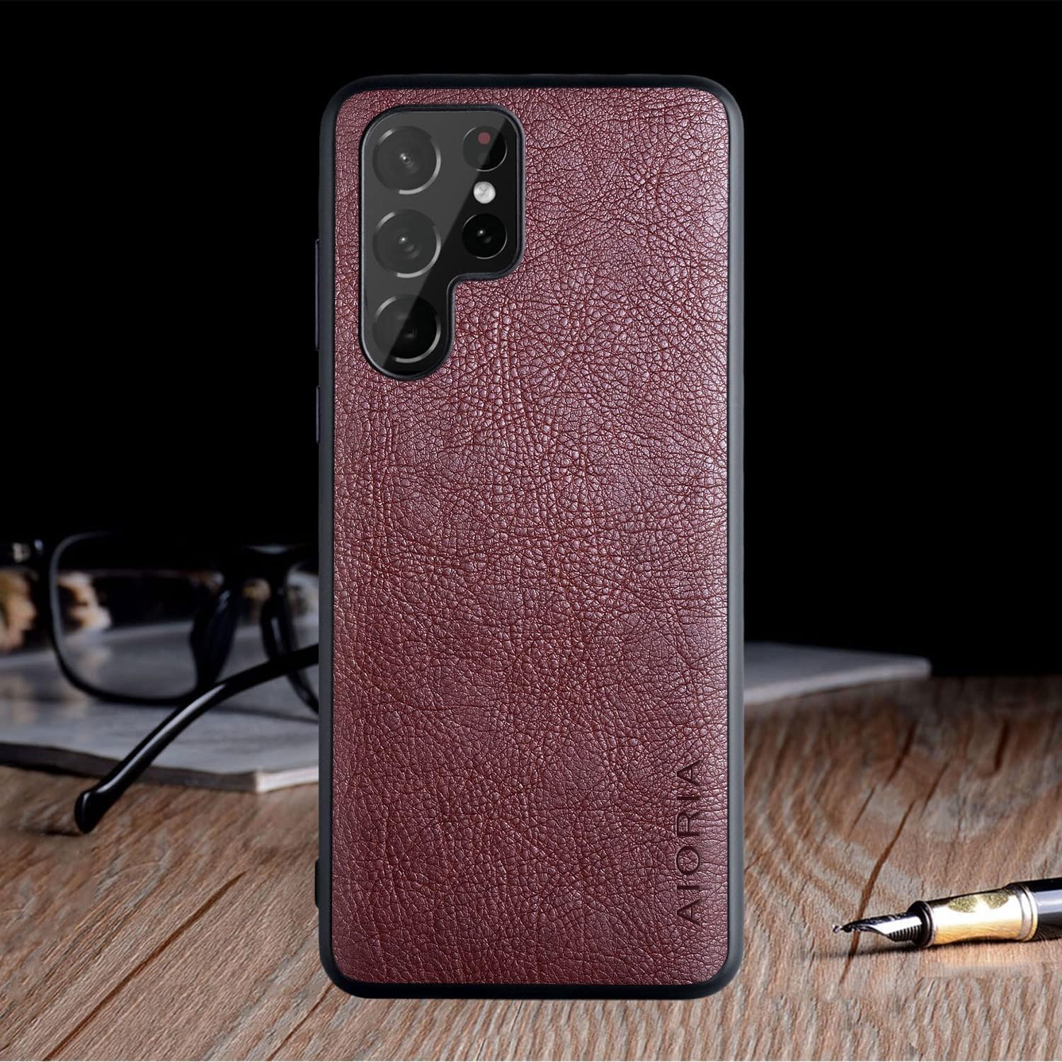 AIORIA Funda para Samsung Galaxy S23 Ultra, pantalla de 6.8 pulgadas, funda de piel sintética de alta calidad, diseño retro de negocios, funda