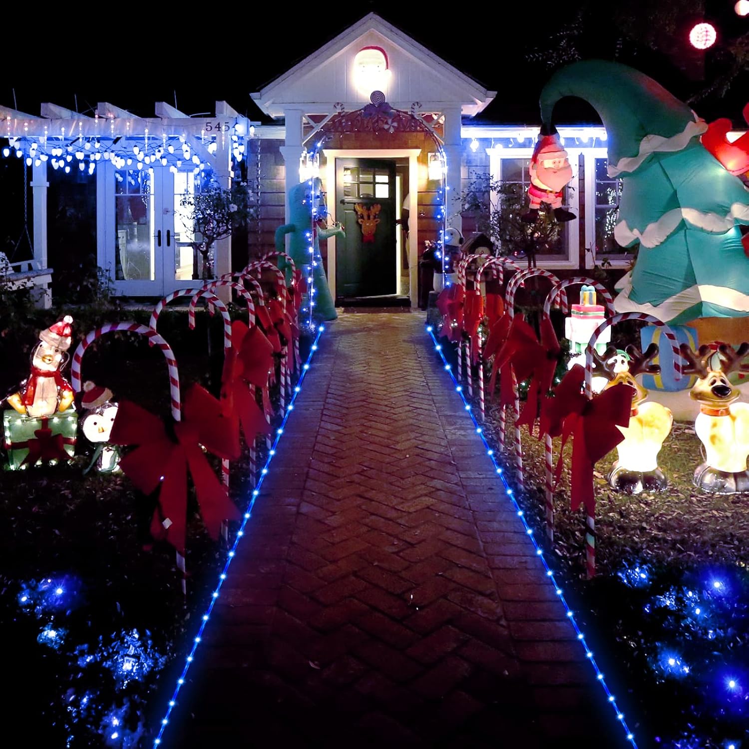 Cuerda de luces solares impermeables para exteriores, 66 pies, 200 luces LED solares de Navidad, luces solares azules para exteriores, para piscina,