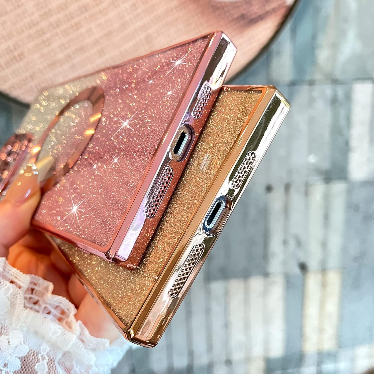 ZIYE Funda cuadrada para iPhone 13 Pro Max magnética con purpurina compatible con MagSafe funda protectora transparente chapada para mujeres y