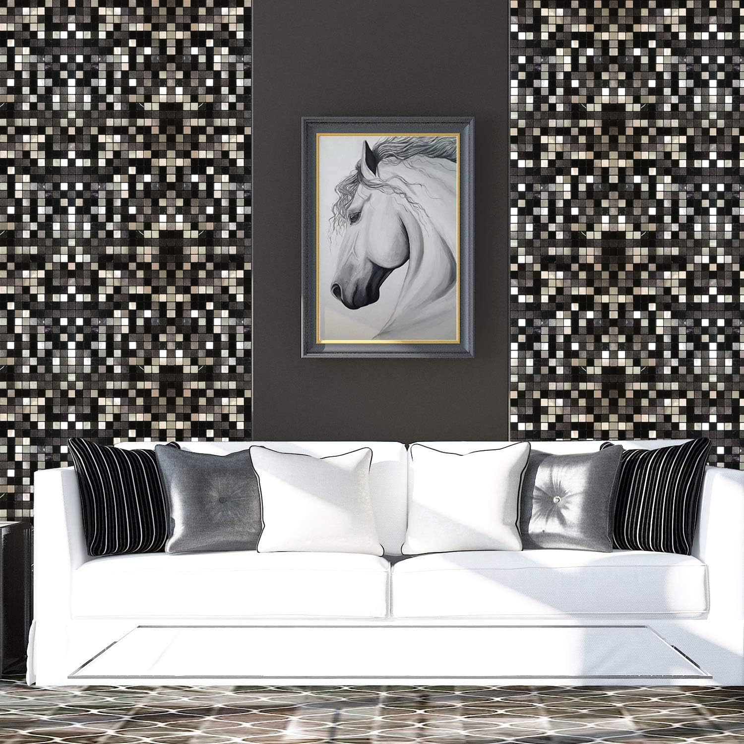 10 hojas autoadhesivas de mosaico de aluminio para despegar y pegar, azulejos de metal 3D para pared contra salpicaduras para cocina y baño (12 x 12