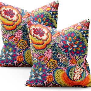 FUIAOIUE Juego de 2 fundas de almohada bohemias, coloridas fundas de almohada florales abstractas de 18 x 18 pulgadas, fundas de almohada suaves FUIAOIUE Juego de 2 fundas de almohada bohemias, coloridas fundas de almohada florales abstractas de 18 x 18 pulgadas, fundas de almohada suaves