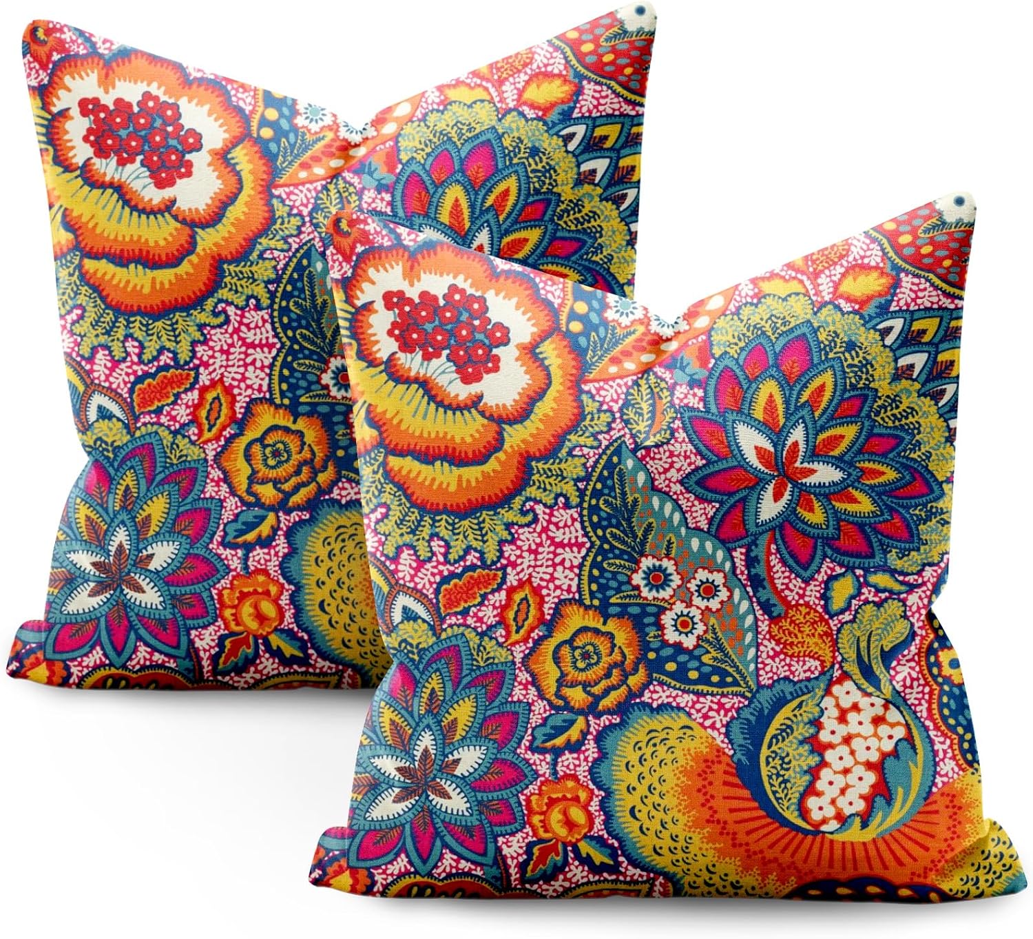 FUIAOIUE Juego de 2 fundas de almohada bohemias, coloridas fundas de almohada florales abstractas de 18 x 18 pulgadas, fundas de almohada suaves