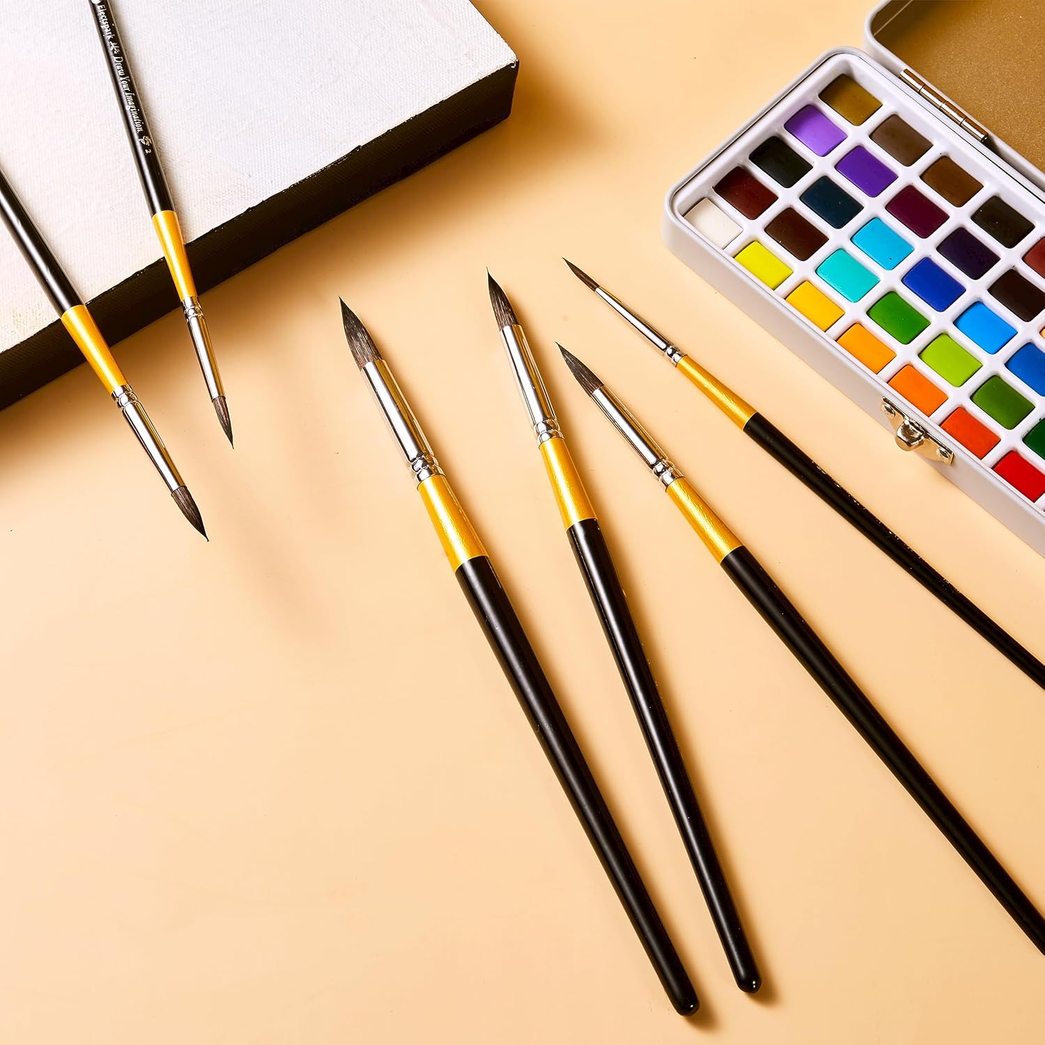 Electspark – Pinceles de acuarela profesionales para pintura de cerdas de ardilla sintética, juego de 6 pinceles puntiagudos para artistas, adultos,