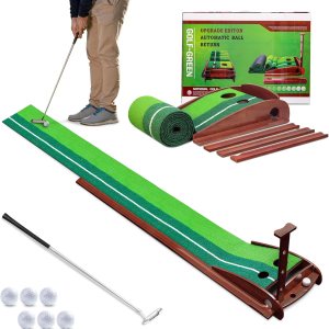 Golf Putting Green, tapete de práctica de golf portátil con sistema de retorno automático de pelota para el hogar, oficina o patio trasero, equipo Golf Putting Green, tapete de práctica de golf portátil con sistema de retorno automático de pelota para el hogar, oficina o patio trasero, equipo