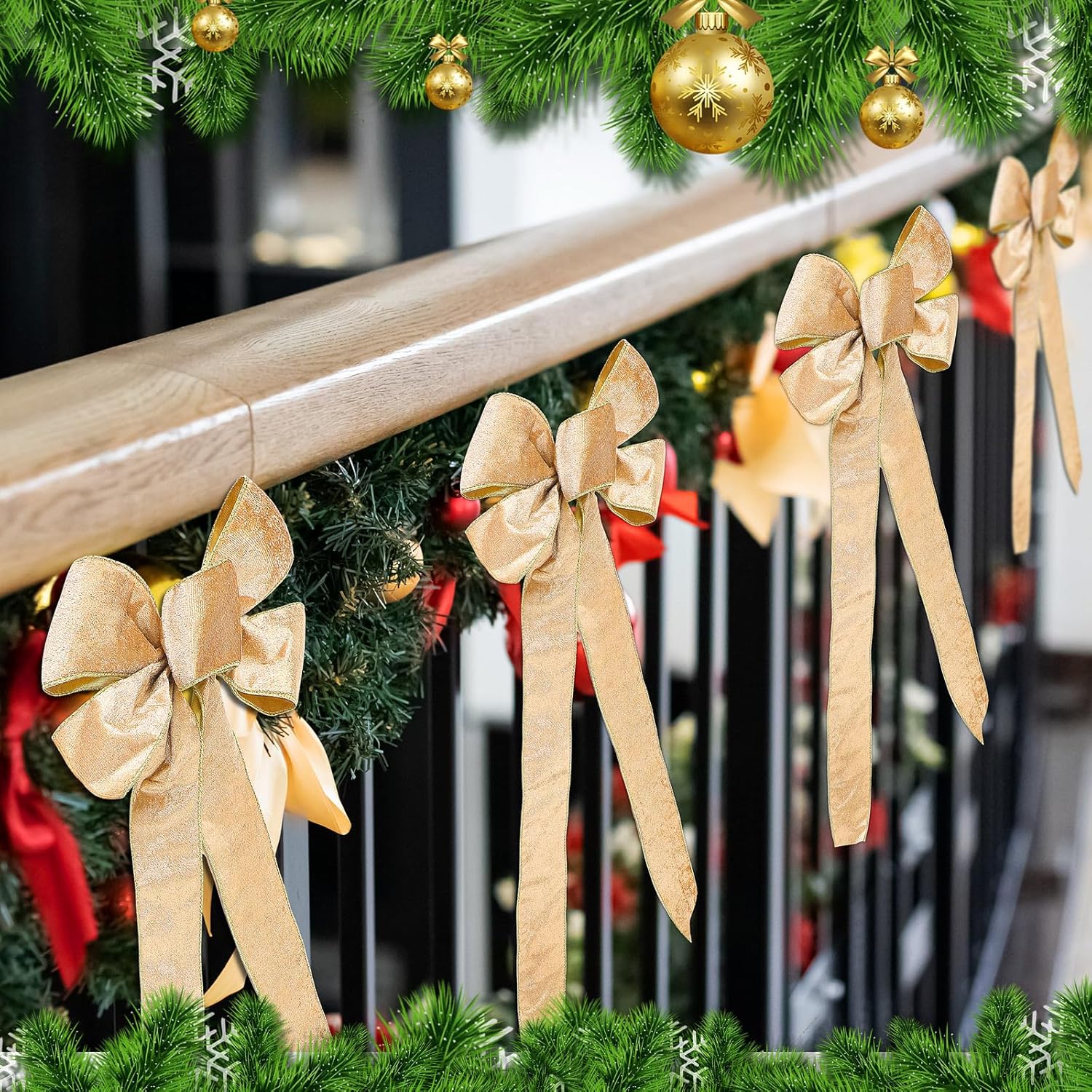 16 lazos decorativos de Navidad, corona de Navidad, lazo grande para decoración de árbol de corona, guirnalda de invierno, decoración de fiesta de