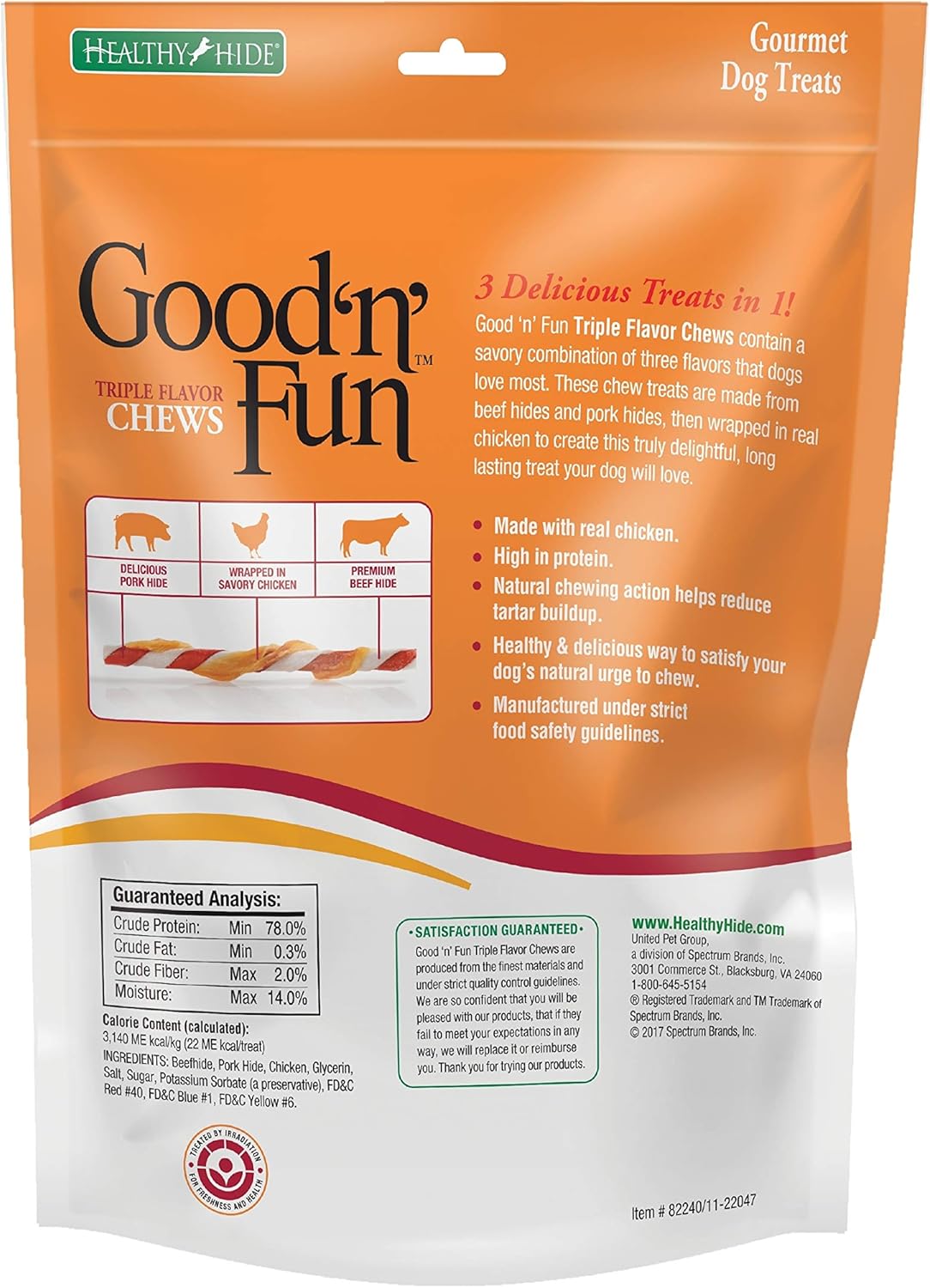 Good ‘N’ Fun Golosinas de cuero crudo de triple sabor para perros, 22 unidades (paquete de 7)