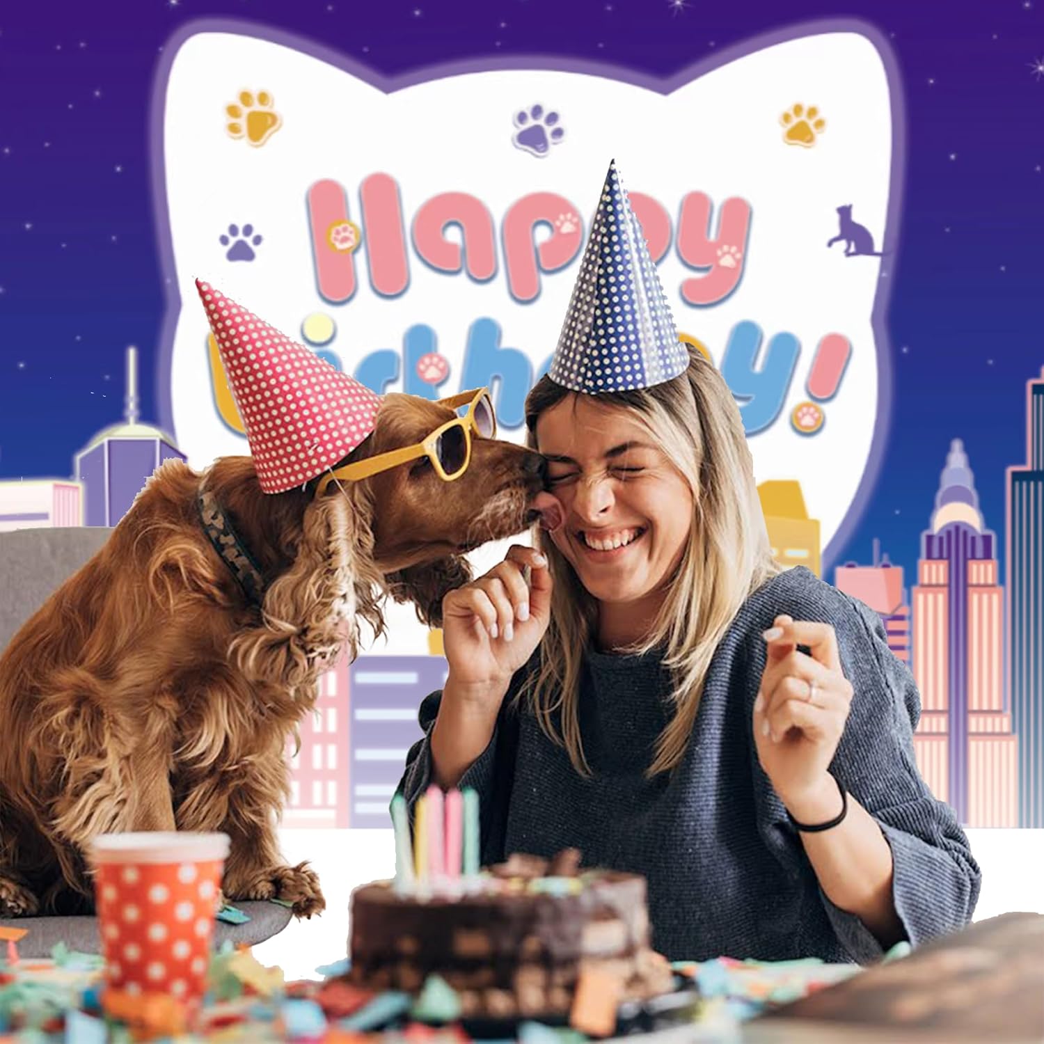 Decoración de fiesta de cumpleaños de súper gatos, pancarta de fondo para fiesta de cumpleaños, interior y exterior, dibujos animados de gatos para