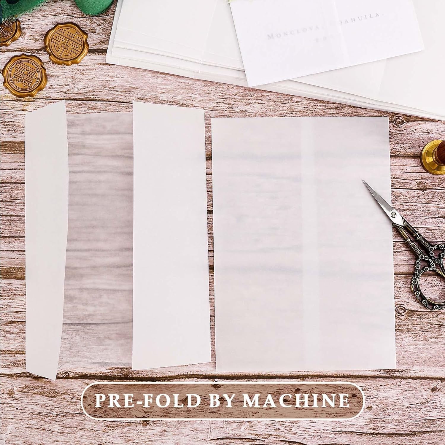 Paquete de 32 chaquetas de vellum preplegadas para invitaciones de 5 x 7, invitaciones de papel vitela Ayfjovs de 5 x 7, papel de invitación de boda