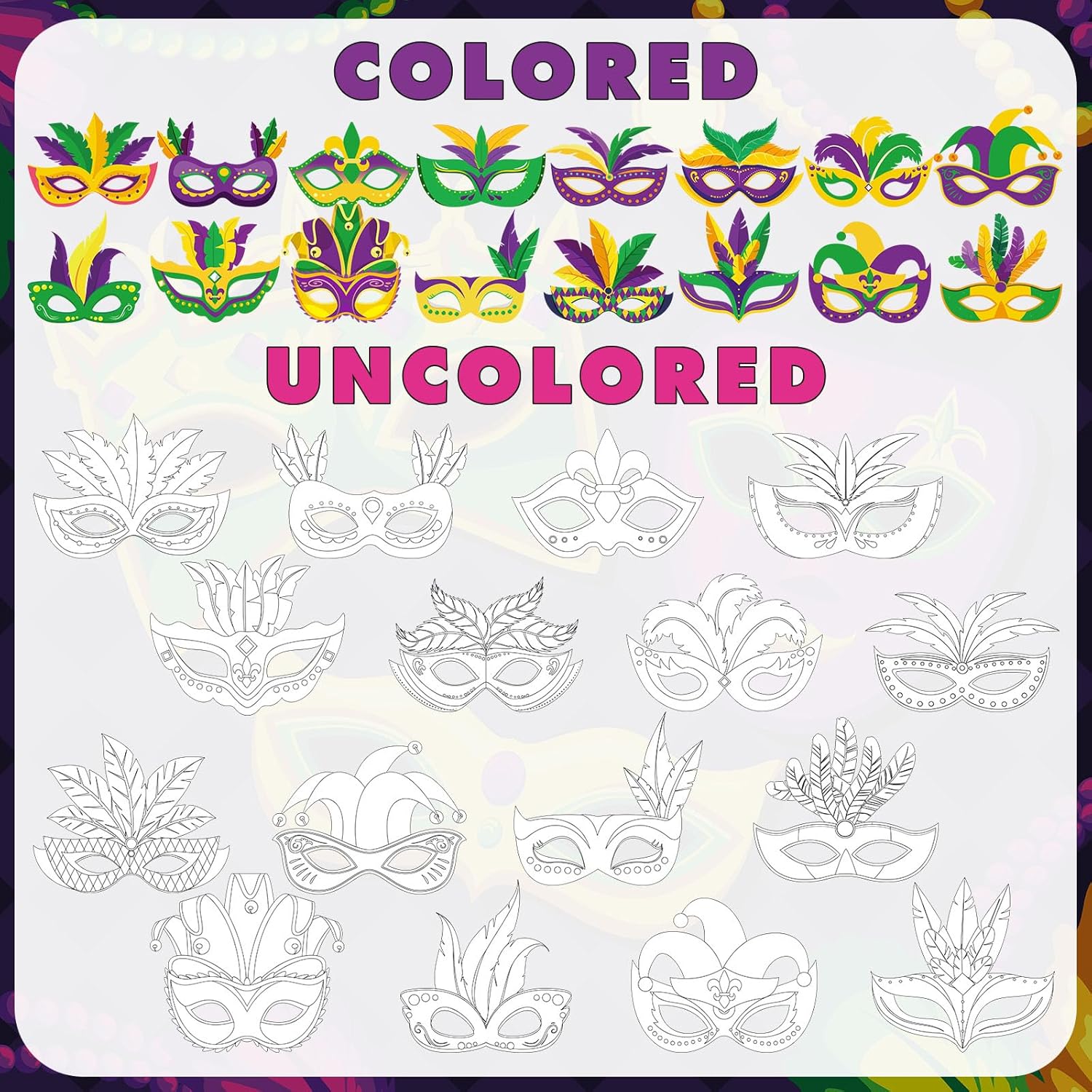 16 máscaras de Mardi Gras DIY Carnaval para colorear, máscara de papel para fiesta de mascarada, máscara de papel con bolígrafos para actividades de