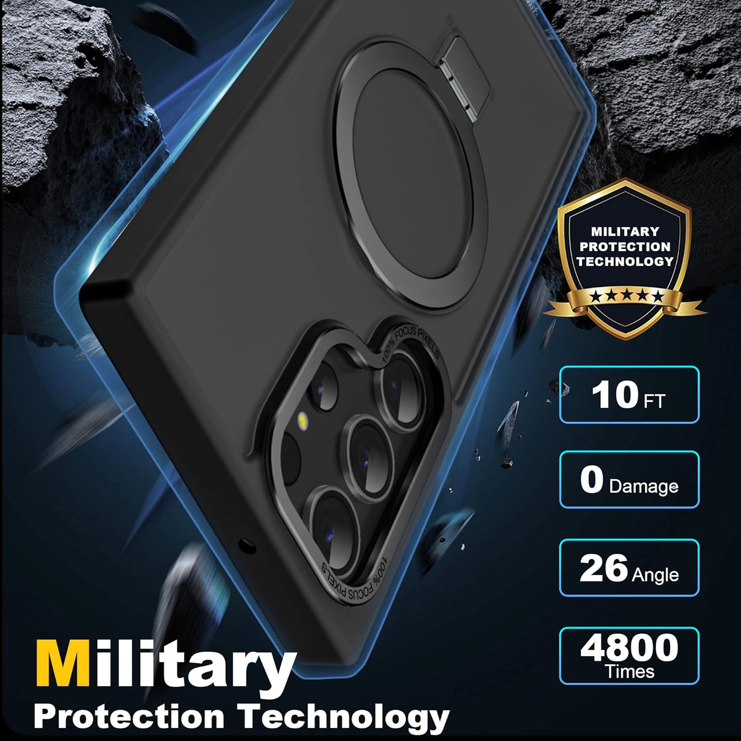 Funda para Samsung Galaxy S23 Ultra con soporte de anillo magnético, protección contra caídas de grado militar translúcida mate para mujeres y