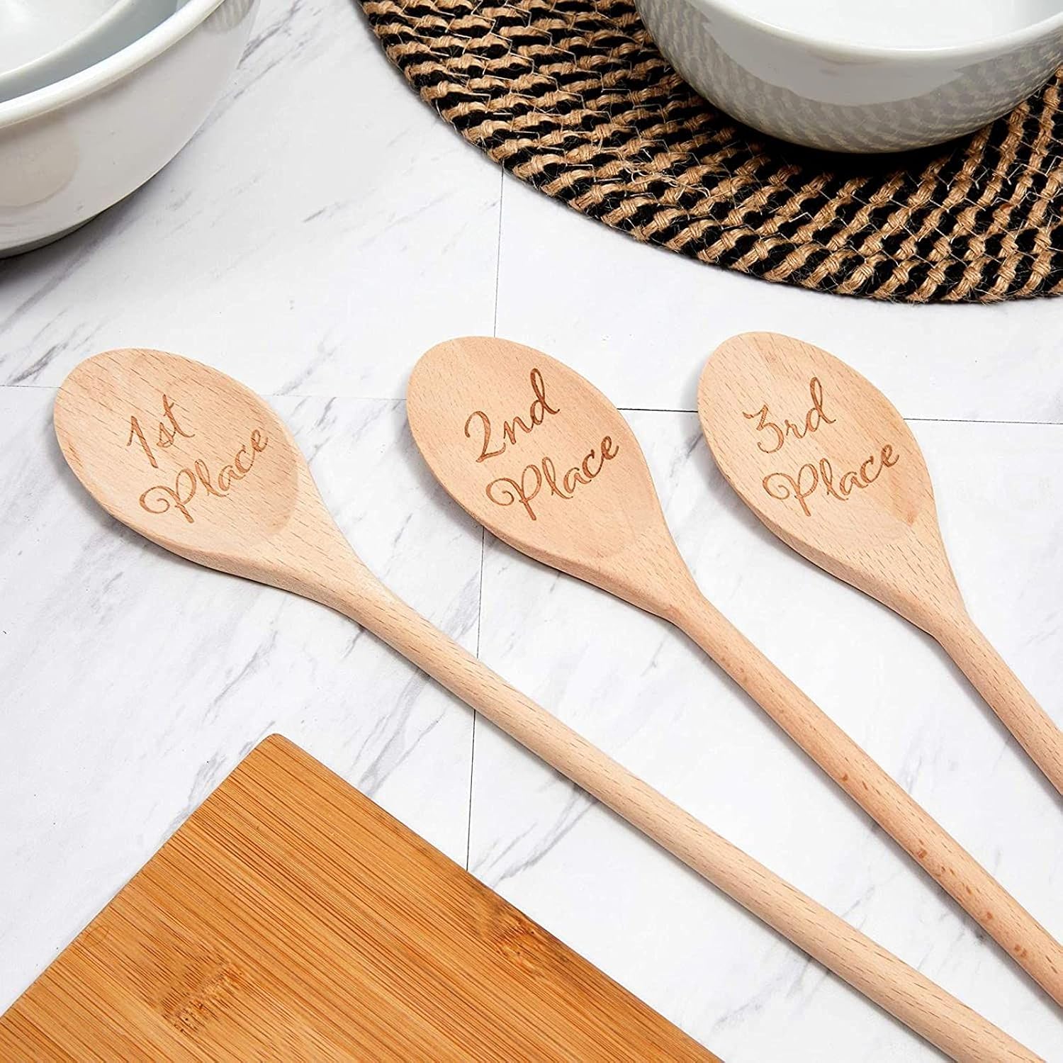 Farmlyn Creek Cucharas de madera para servir, 1er, 2, 3er lugar, regalo de inauguración de la casa (14 pulgadas, 3 unidades)