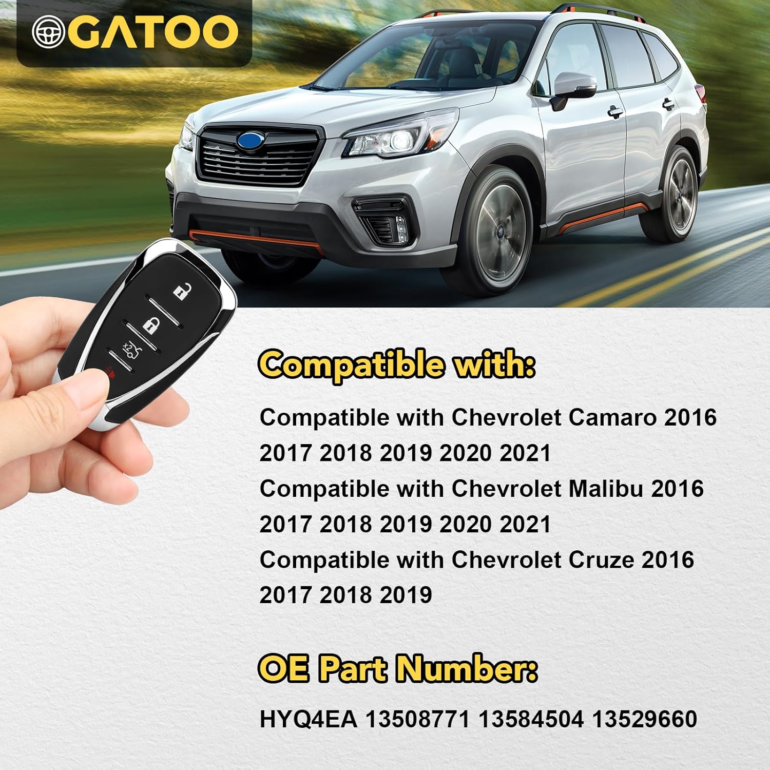 Llavero de repuesto HYQ4EA compatible con Malibu Cruze Camaro 2016 2017 2018 2019 2020 2021, 433 Mhz 4 botones inteligente sin llave control remoto,