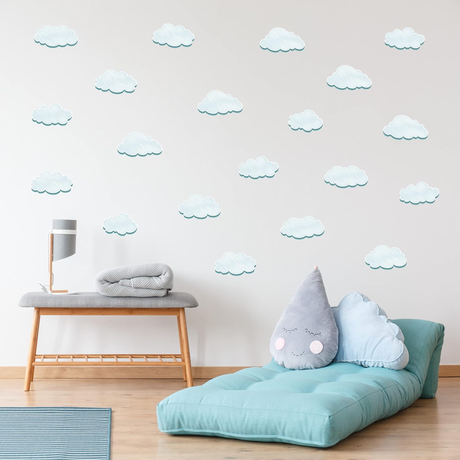 Decalcomania – Juego de 34 calcomanías de pared de nubes blancas para guardería, dormitorio, baño, aula, decoración extraíble de despegar y pegar