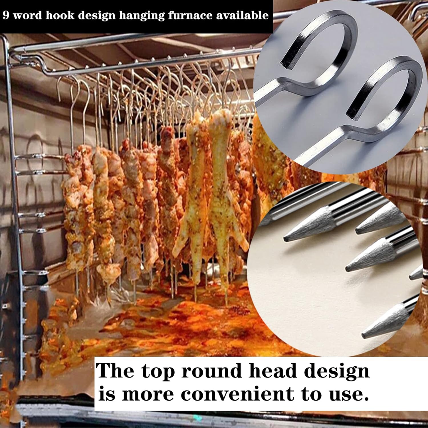 Brochetas de metal para asar a la parrilla, brochetas para brochetas de acero inoxidable de 14 pulgadas con asas de anillo, pinchos de metal,